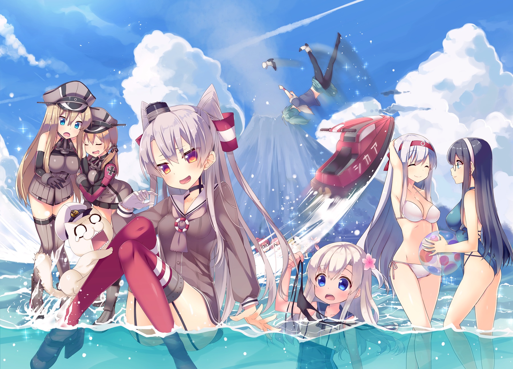 Girls from Kantai Collection on a Jet Ski HD Wallpaper