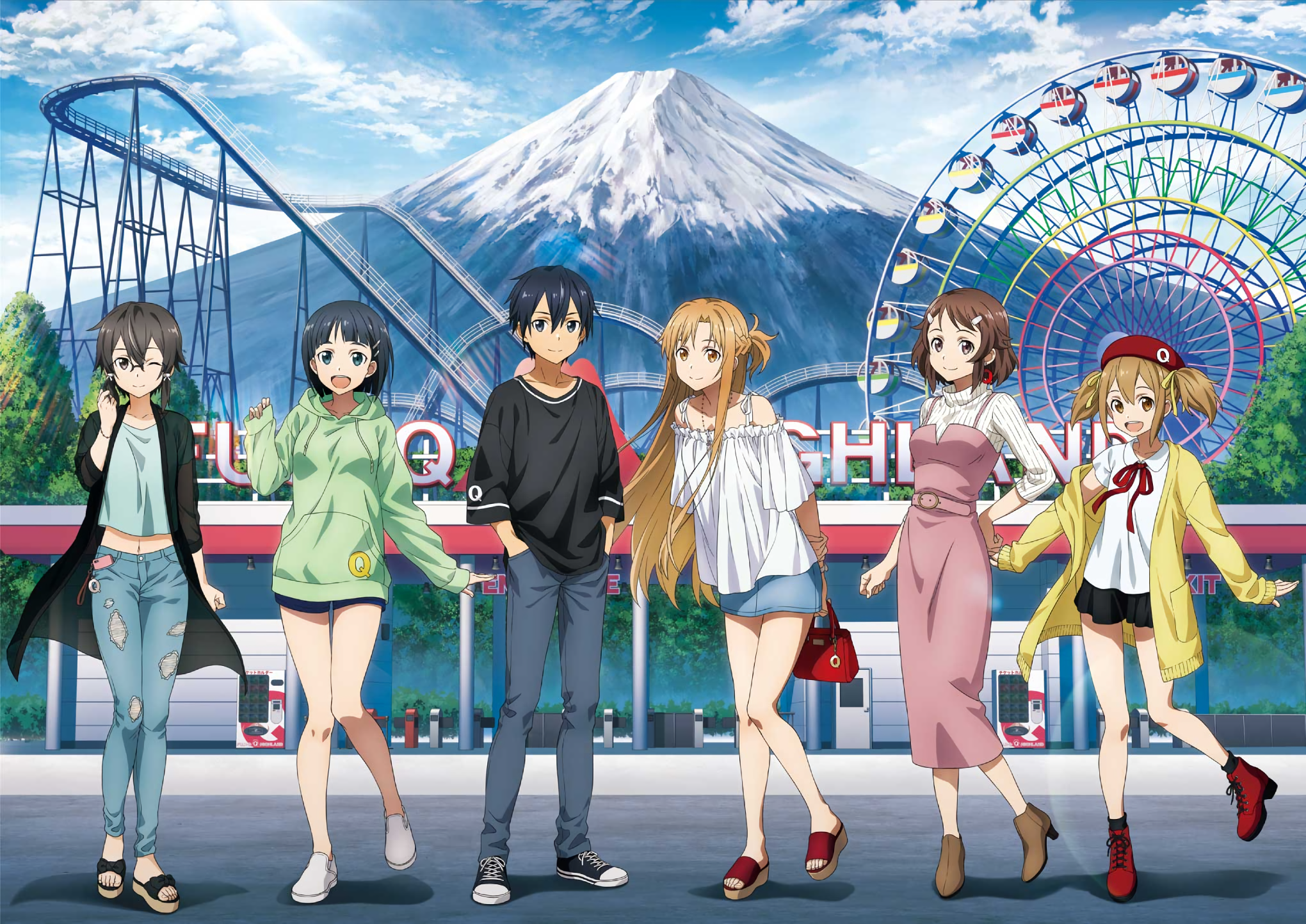 Characters from Sword Art Online at an amusement park HD Wallpaper
