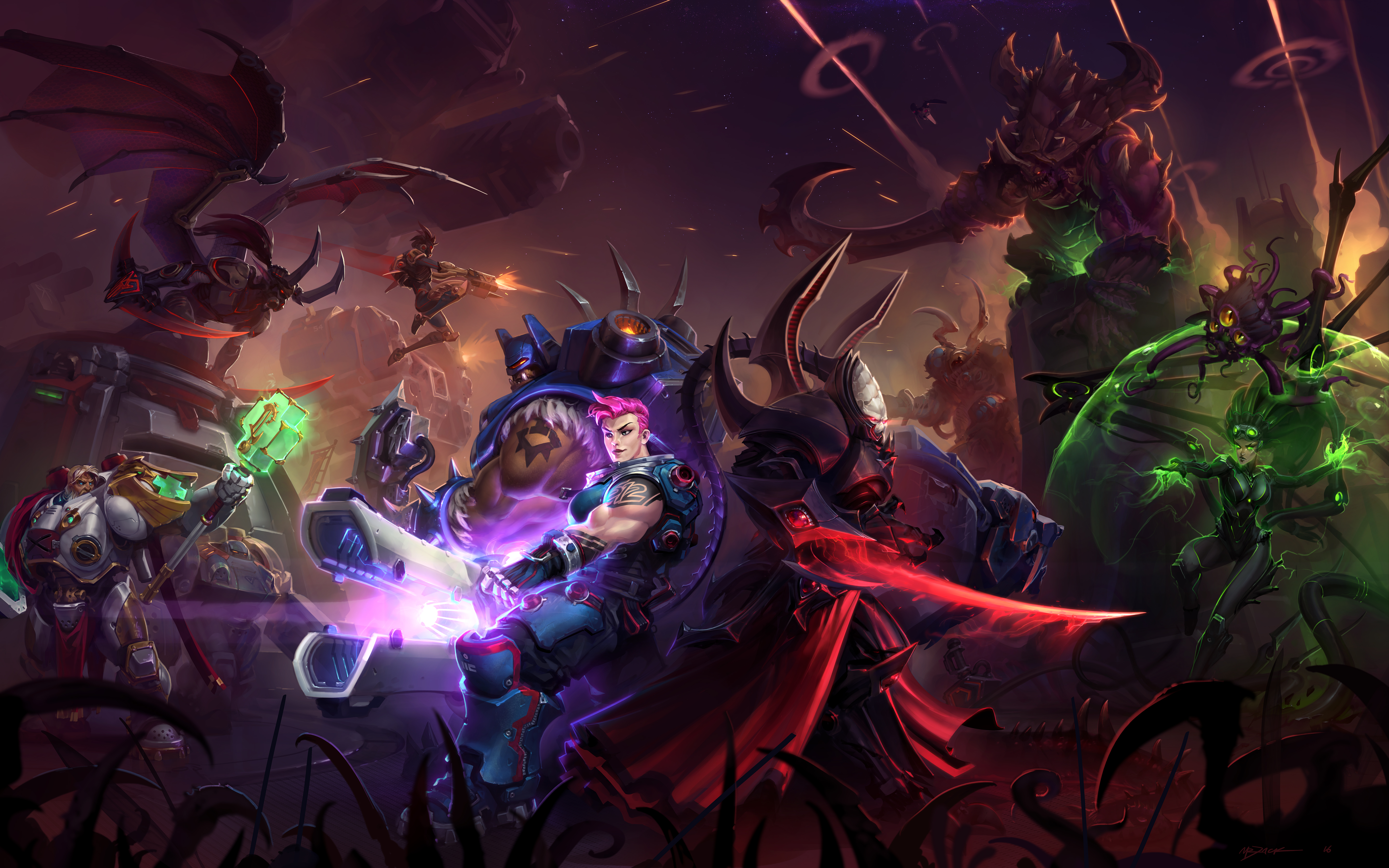 Zarya and other characters in a battle scene HD Wallpaper