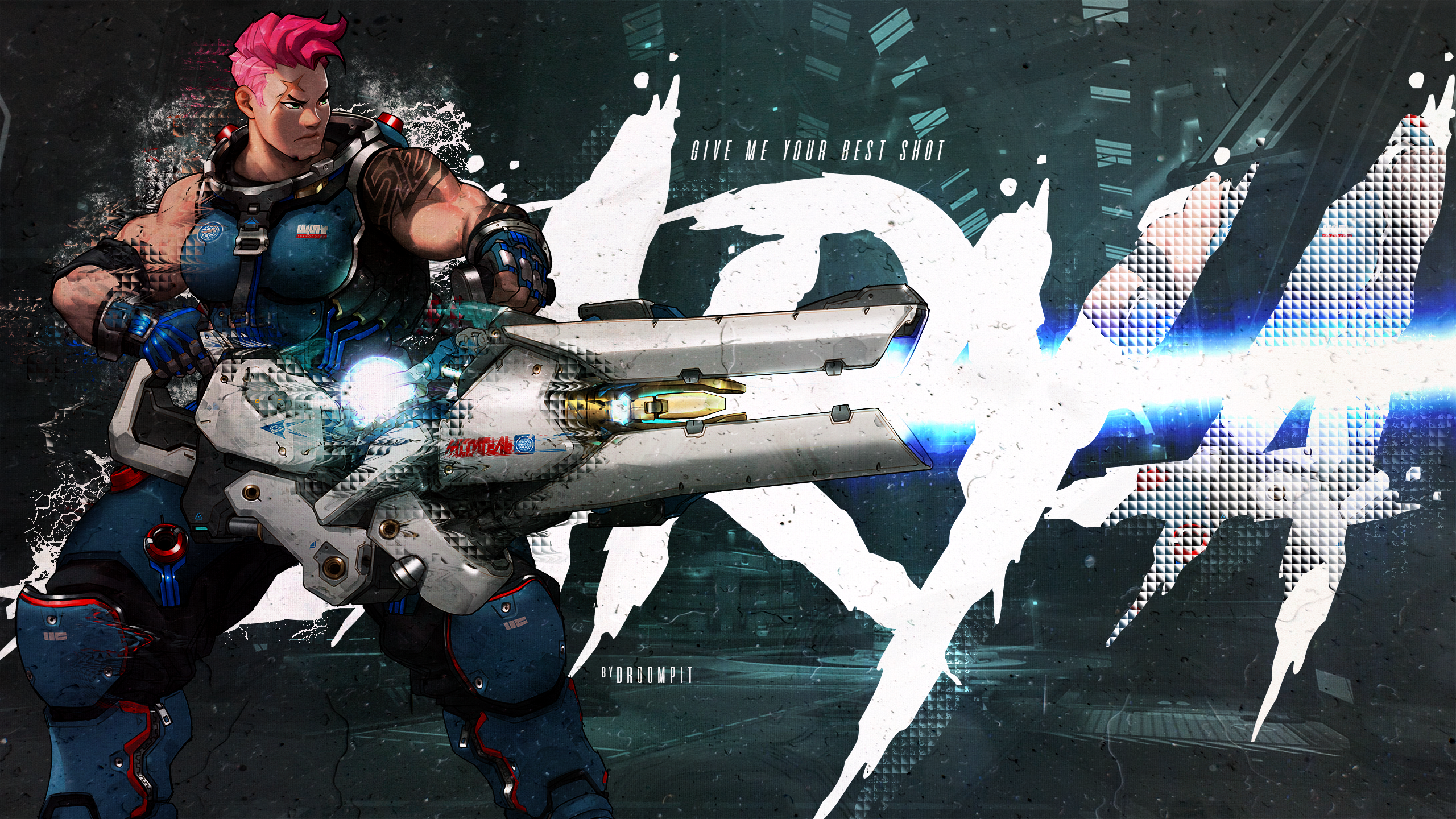 Zarya from Overwatch firing weapon HD Wallpaper