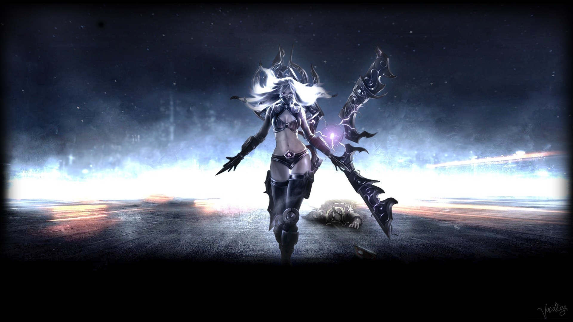 Irelia from League of Legends with a large weapon HD Wallpaper