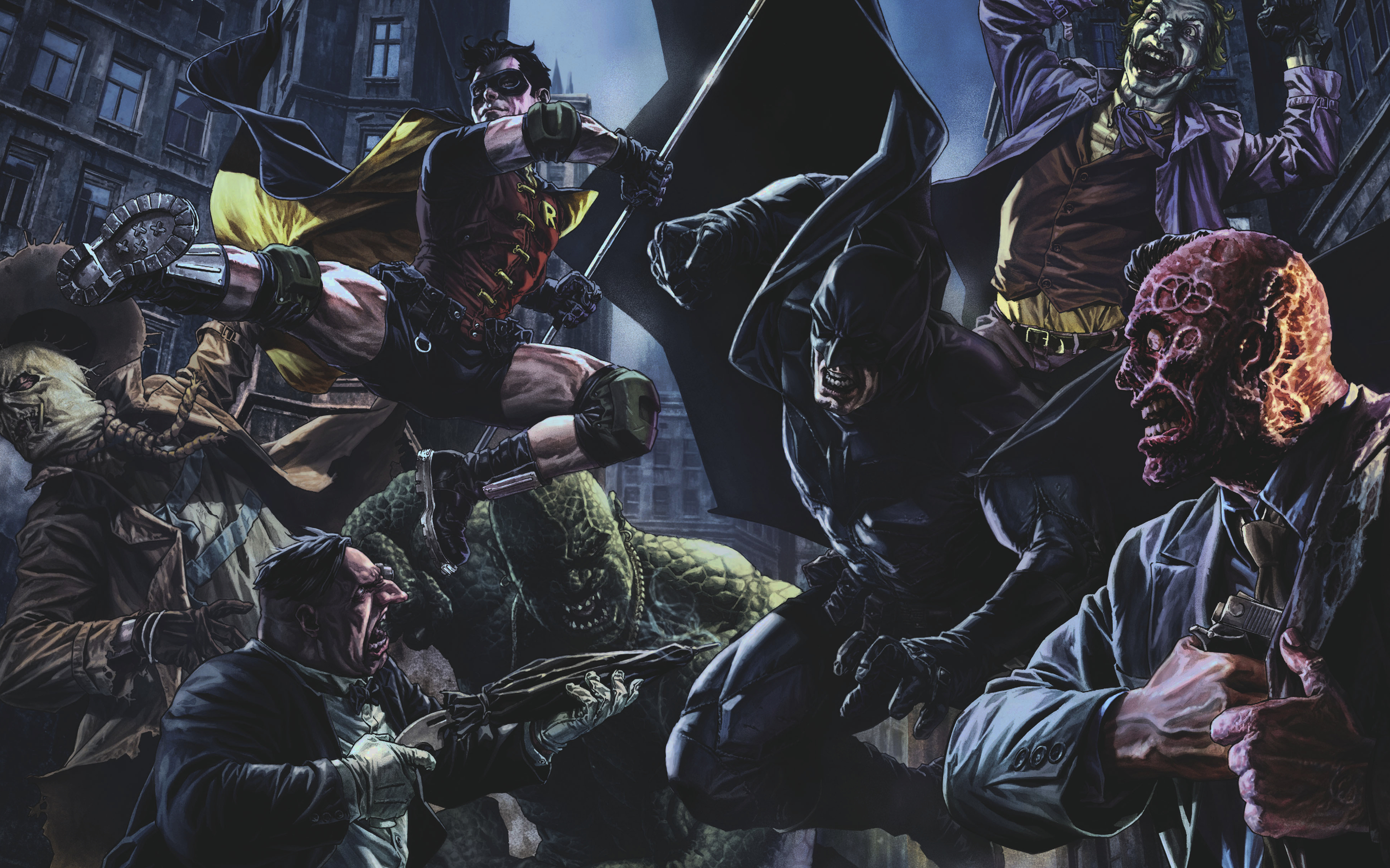 Batman and Robin vs. Villains from Batman HD Wallpaper