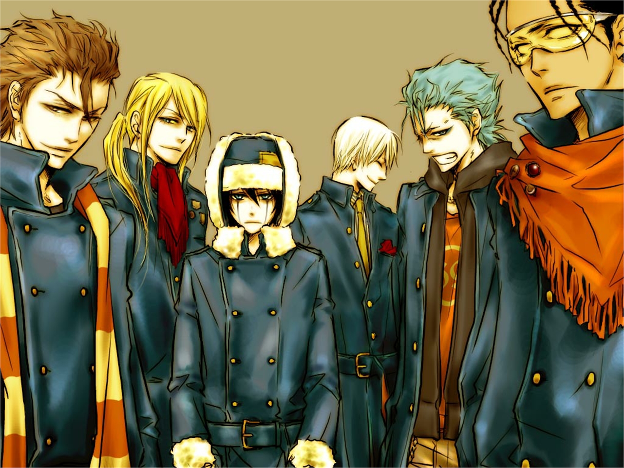 Group of men in winter coats HD Wallpaper