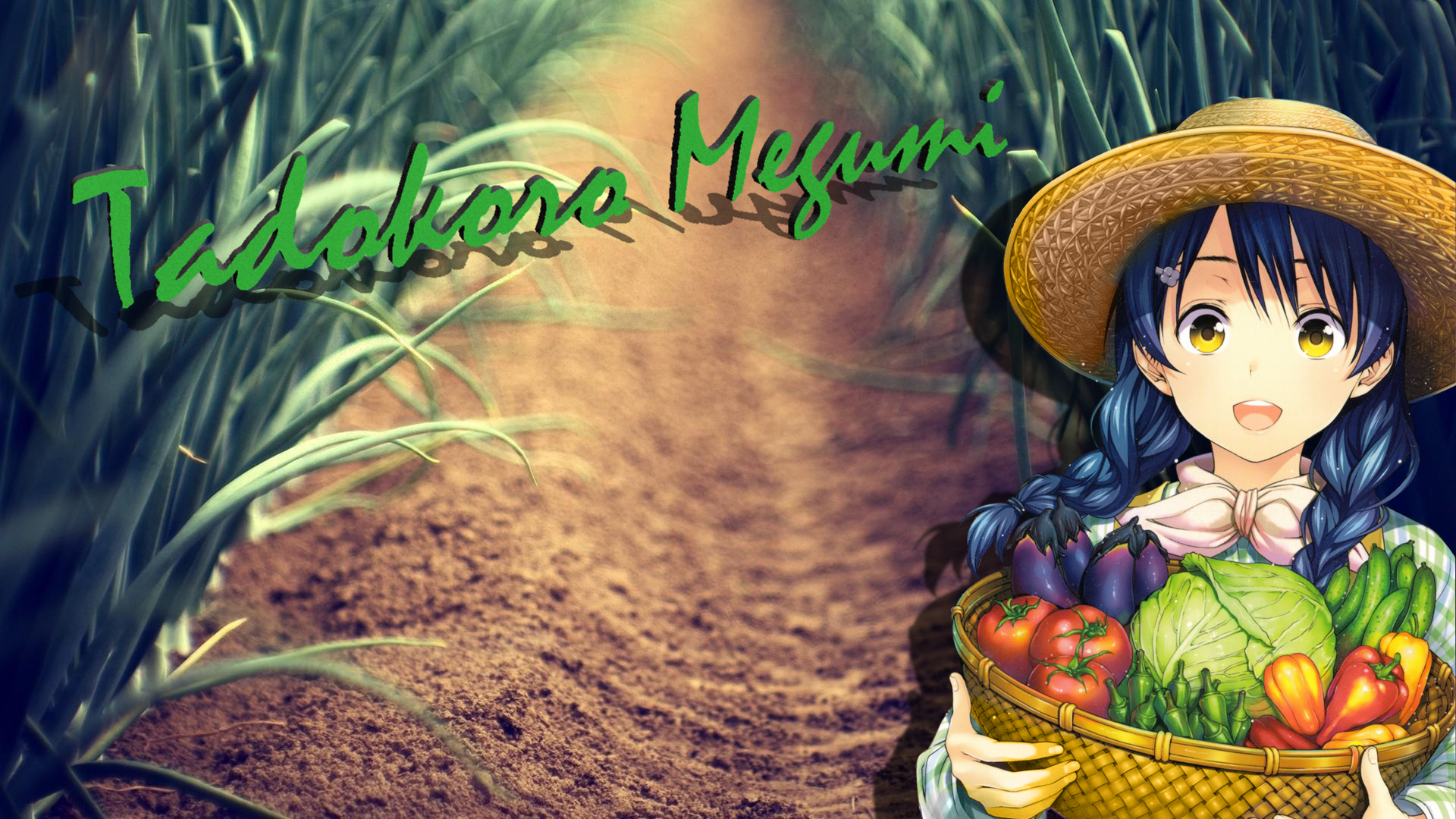 Megumi Tadokoro with a basket of vegetables HD Wallpaper