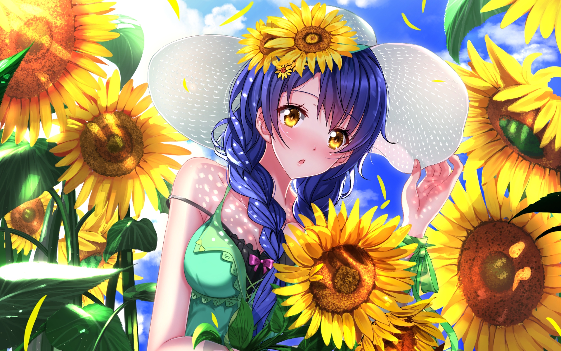 Megumi Tadokoro from Food Wars! with Sunflowers HD Wallpaper