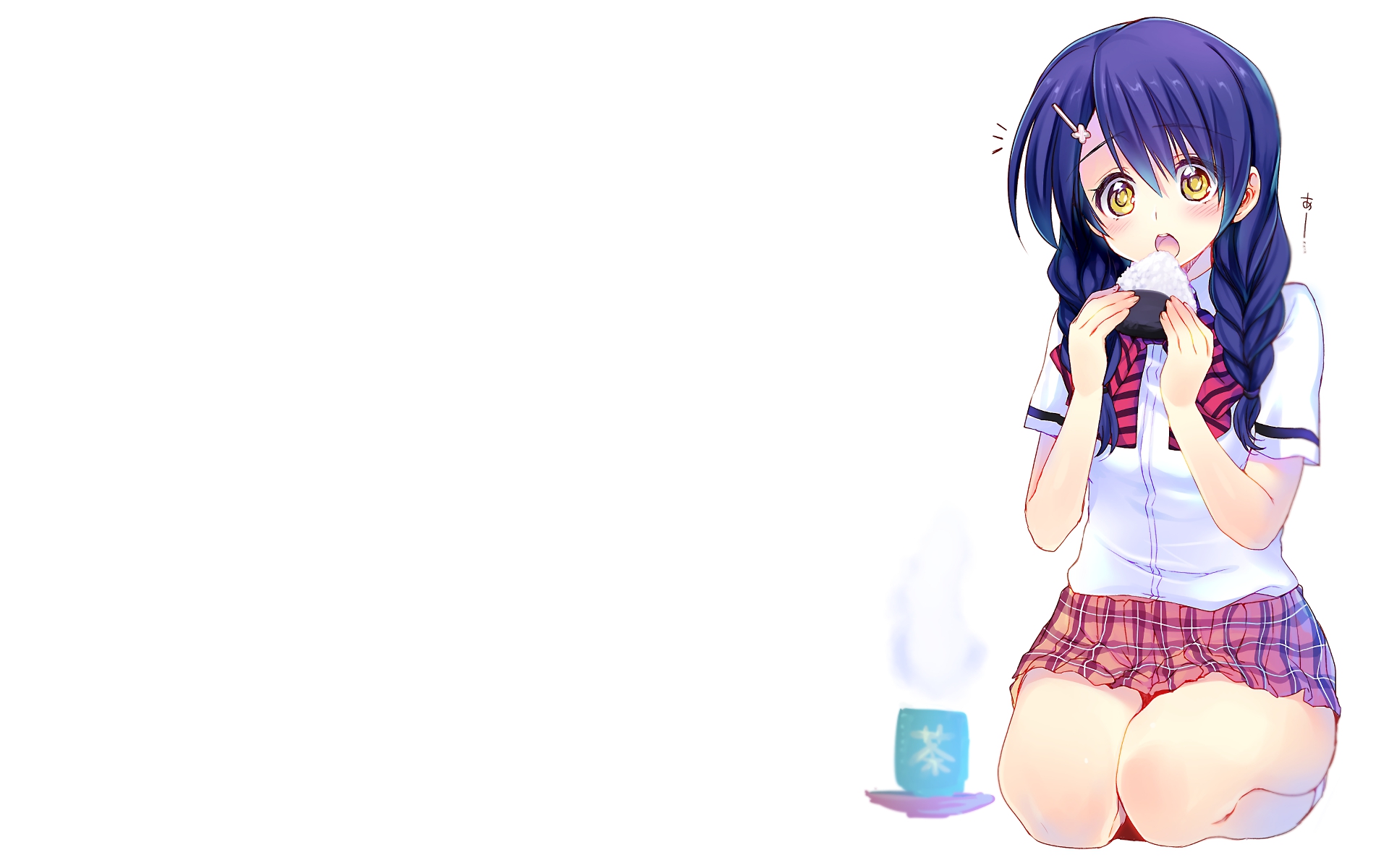 Megumi Tadokoro eating onigiri with tea HD Wallpaper
