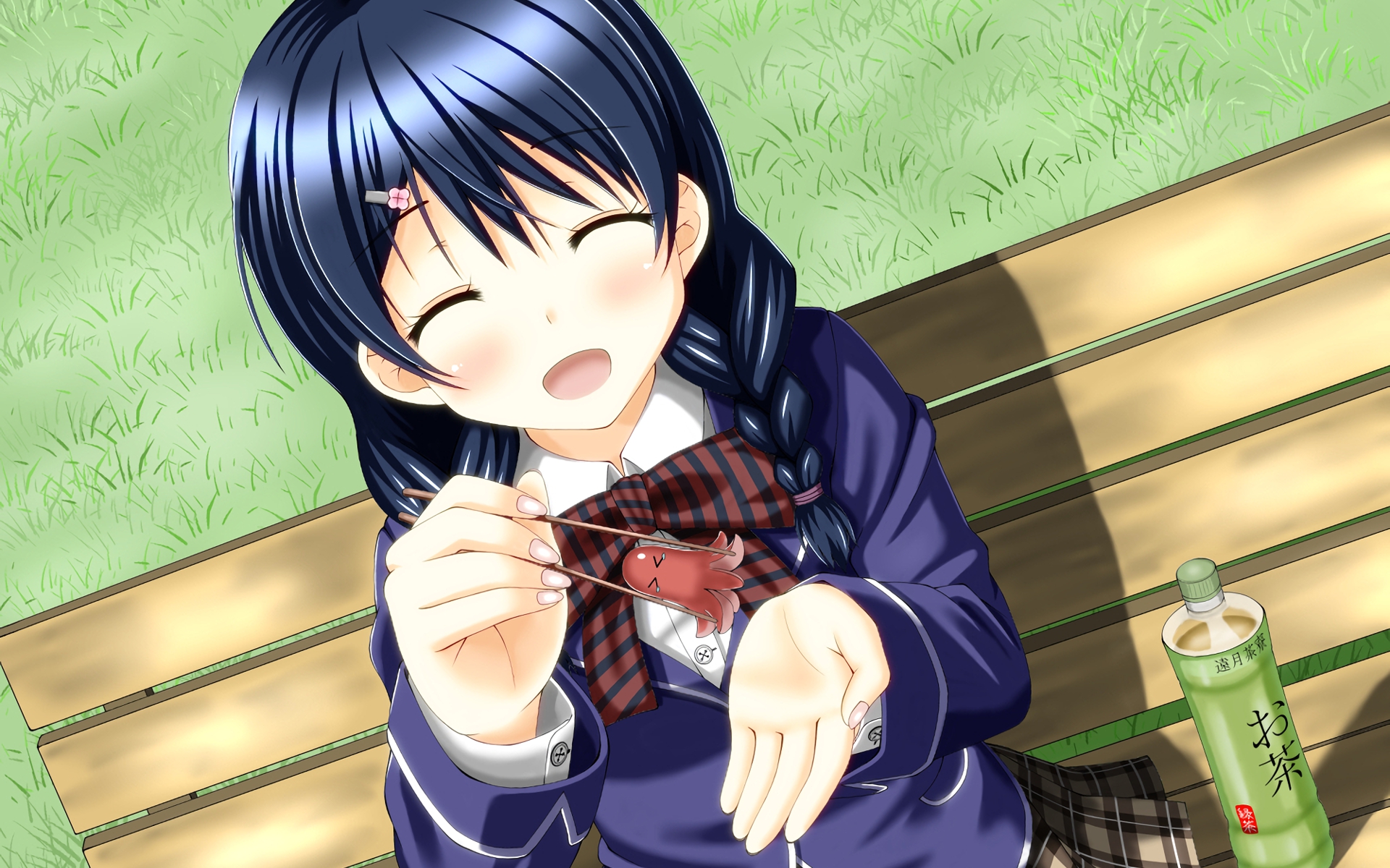 Megumi Tadokoro eating a food on a bench HD Wallpaper