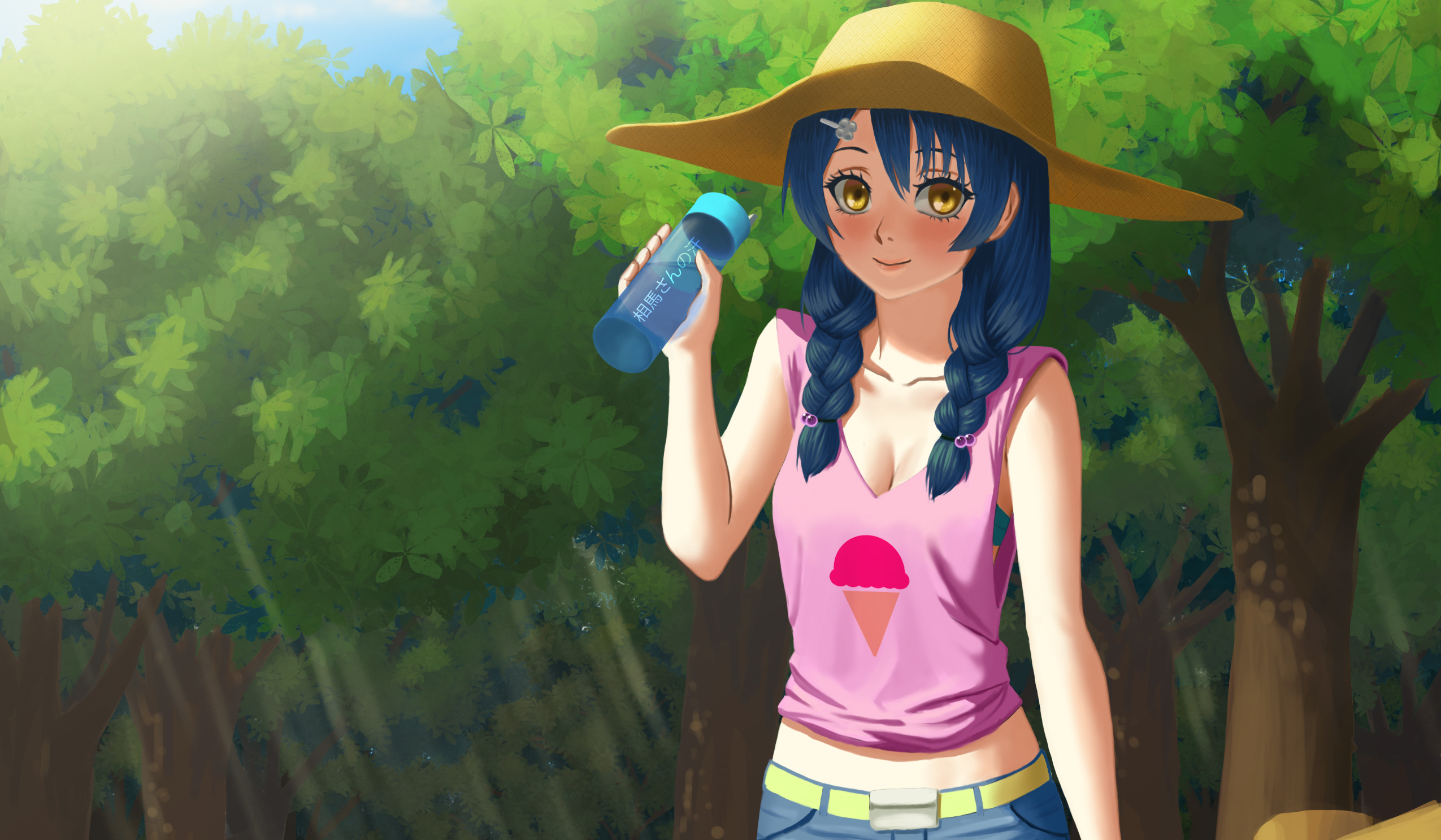 Megumi Tadokoro drinking from a water bottle HD Wallpaper