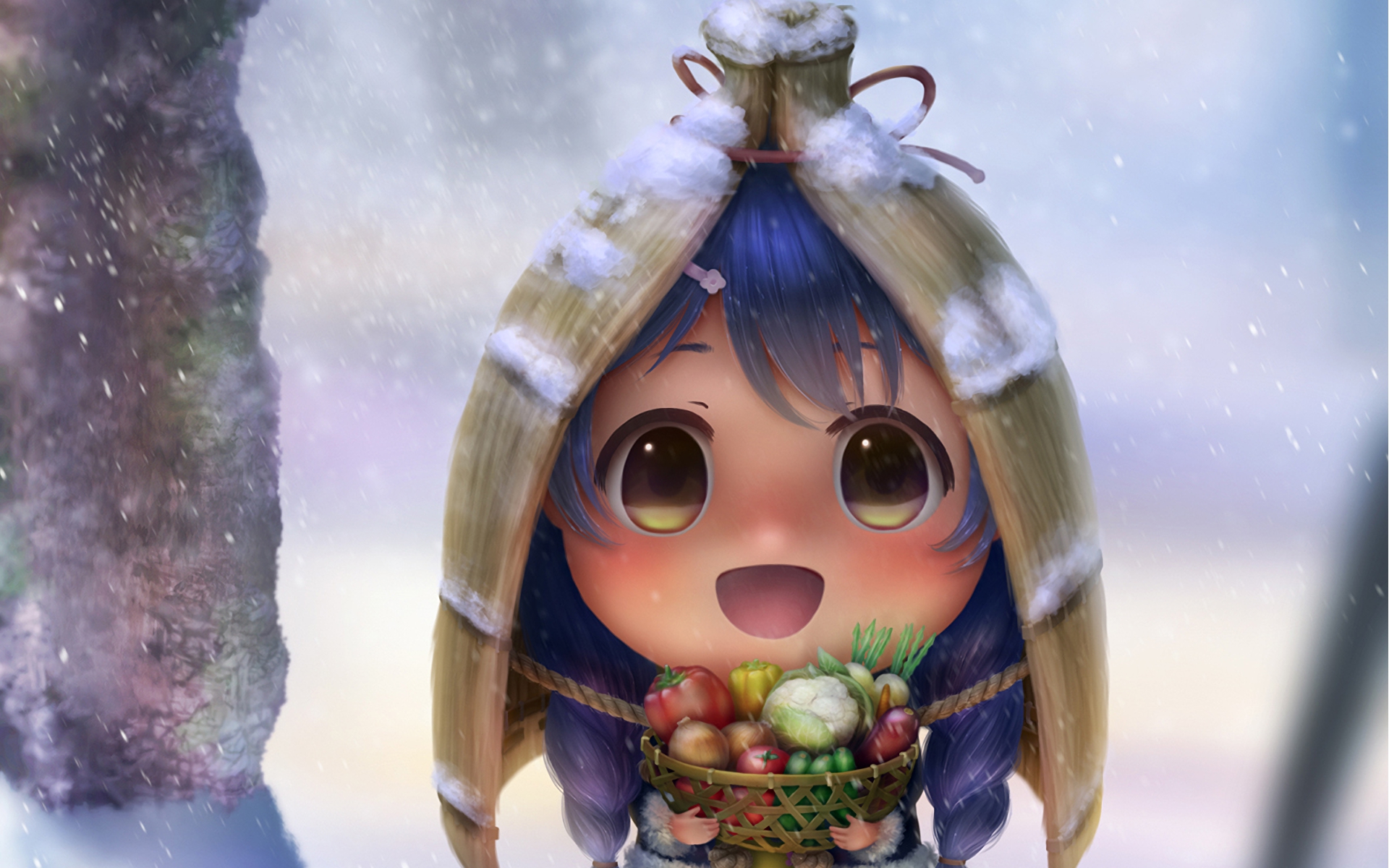 Megumi Tadokoro in winter with vegetables HD Wallpaper