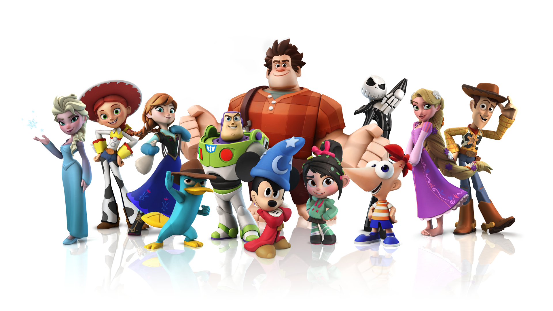 Disney Infinity characters including Woody, Elsa, and Buzz Lightyear HD Wallpaper