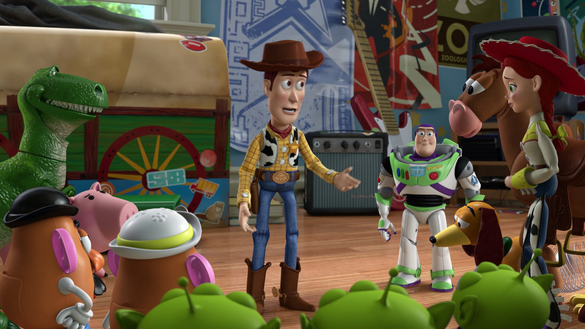 Woody and friends in a room HD Wallpaper
