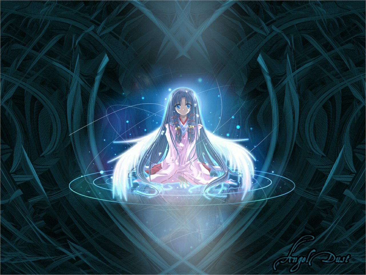 Kanna from Air sitting in a glowing circle HD Wallpaper