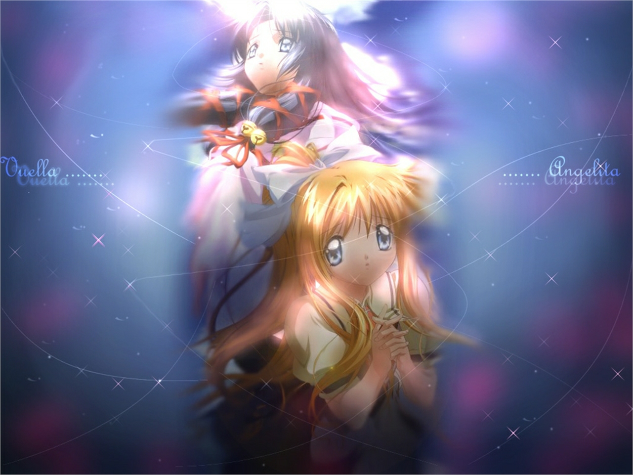 Two anime girls with text overlay HD Wallpaper
