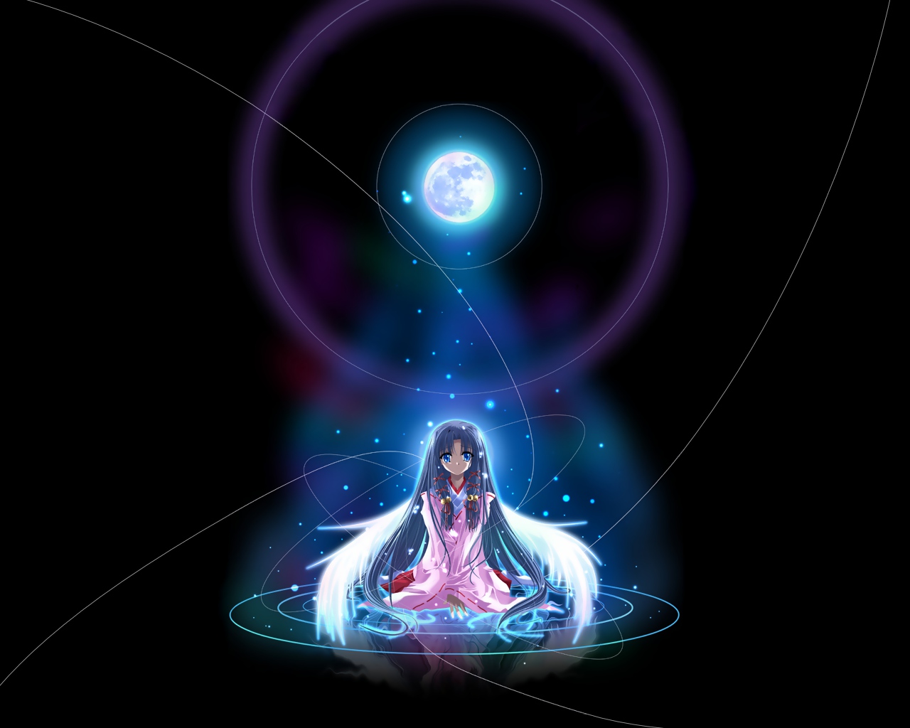 Kanna from Air with Moon and Orbs HD Wallpaper