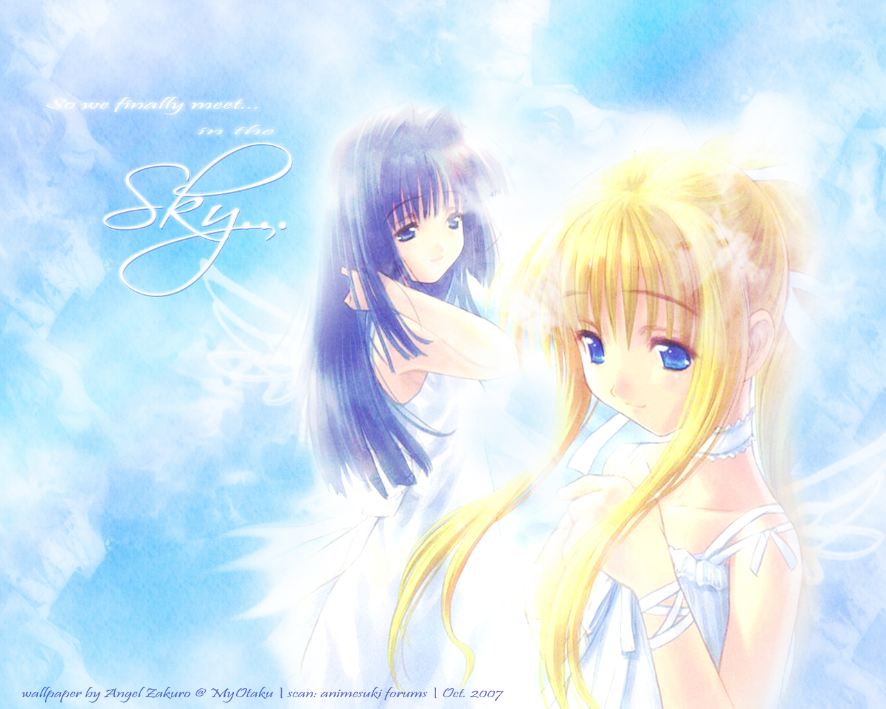 Two anime girls in the sky HD Wallpaper