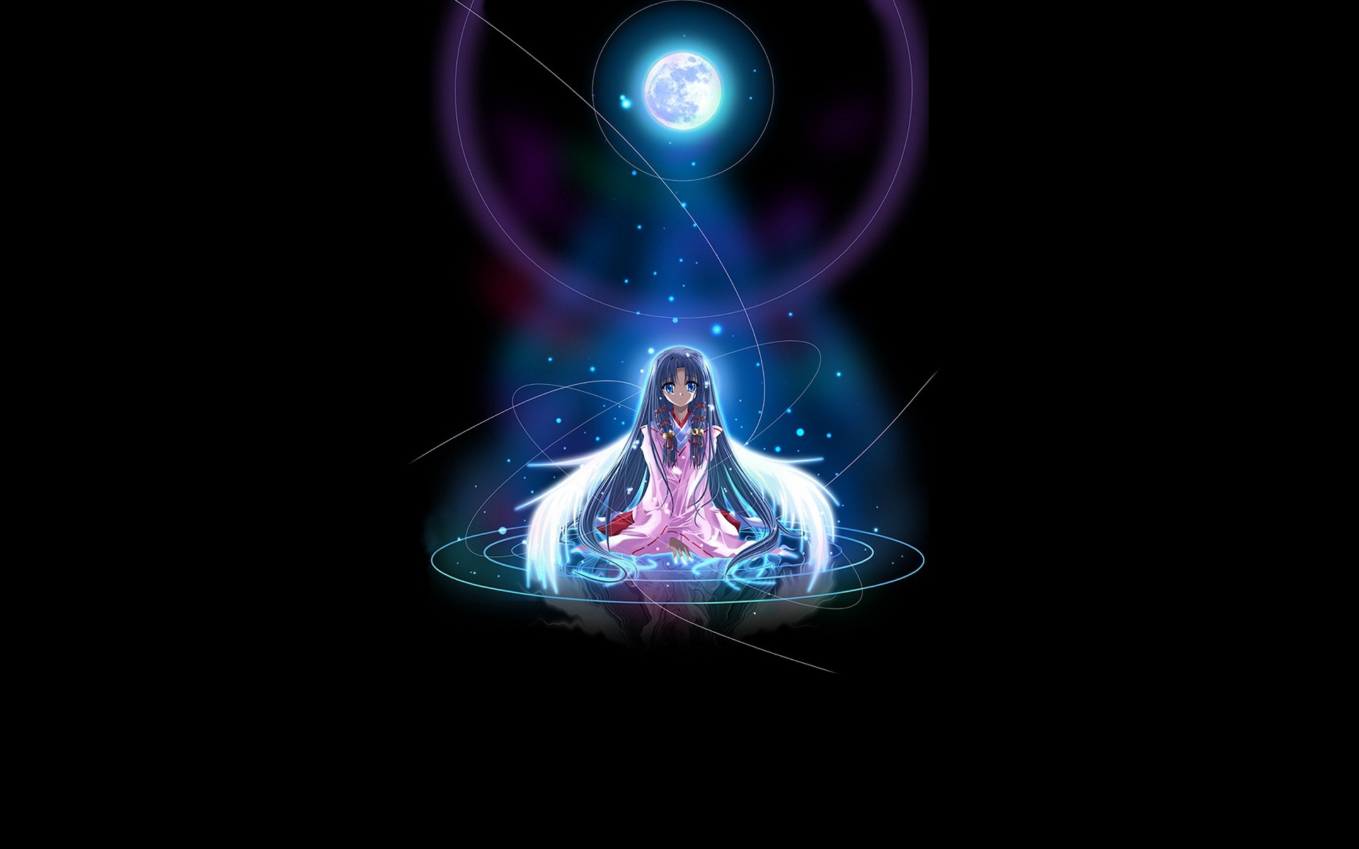 Kanna from Air meditating under the moon HD Wallpaper