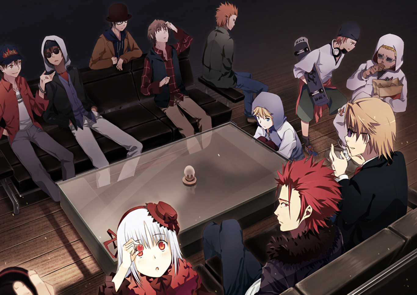 Mikoto Suoh with Anime Characters Around Table HD Wallpaper