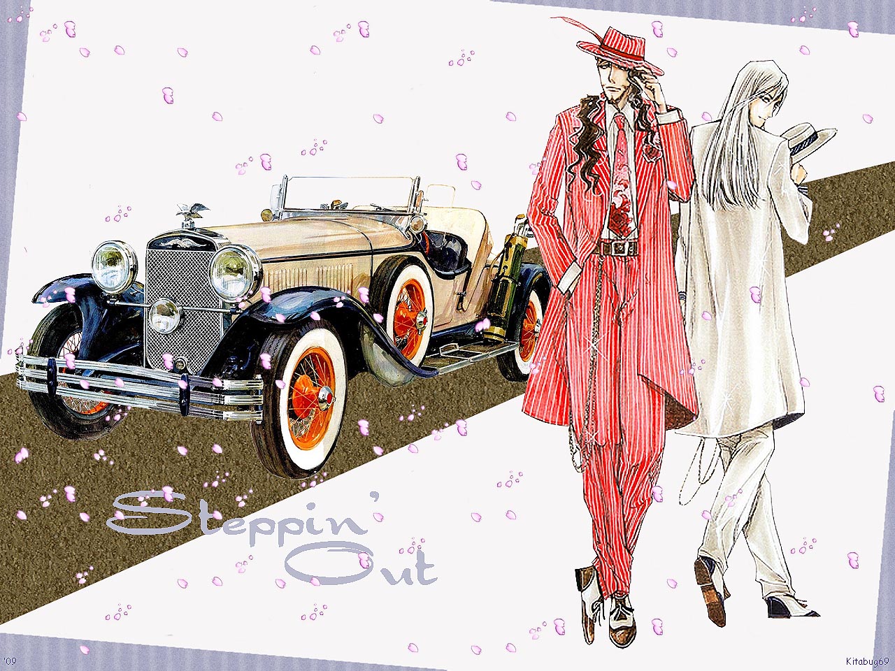 Steppin' Out: Two men and a vintage car HD Wallpaper