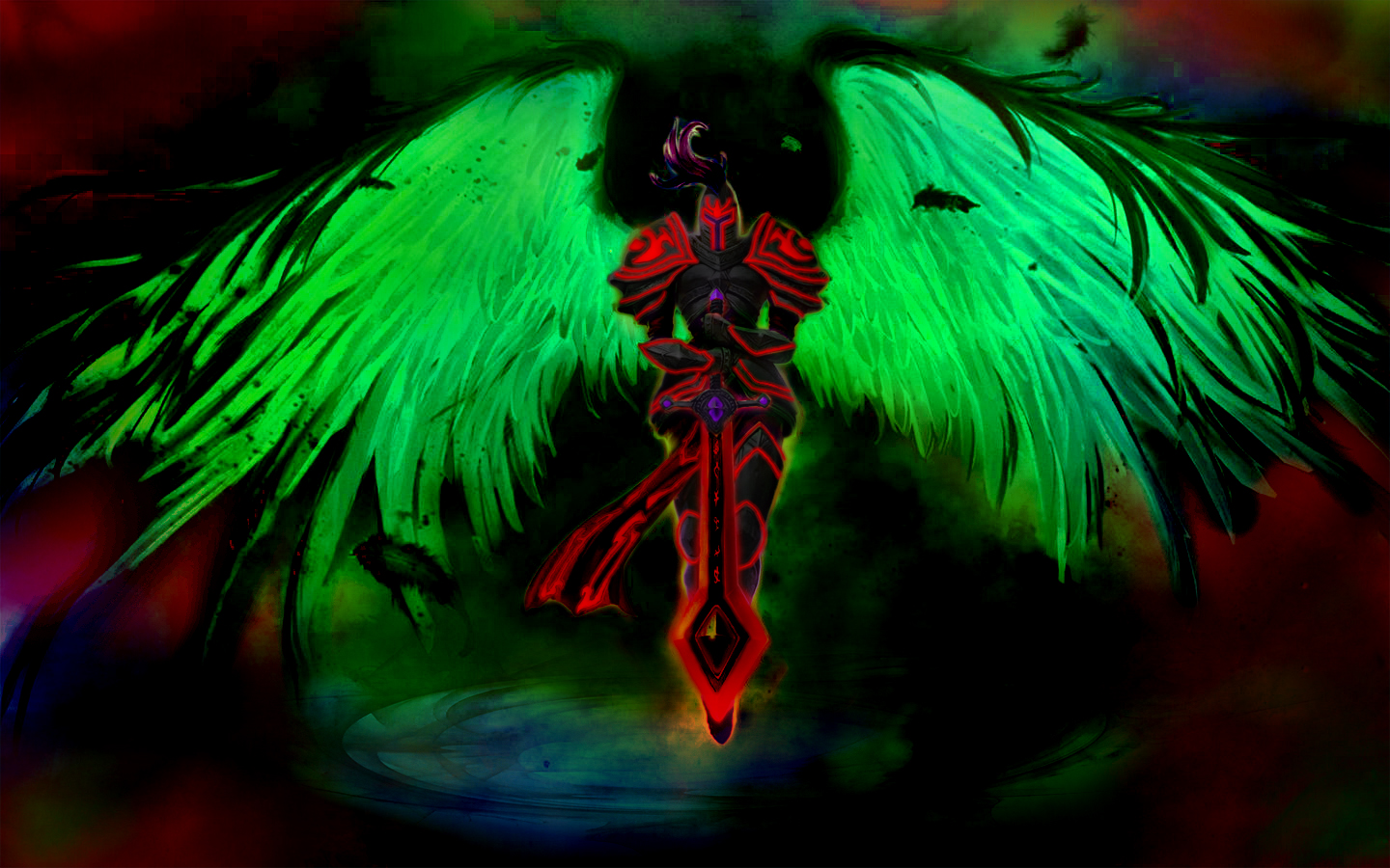 Kayle from League of Legends with green wings HD Wallpaper