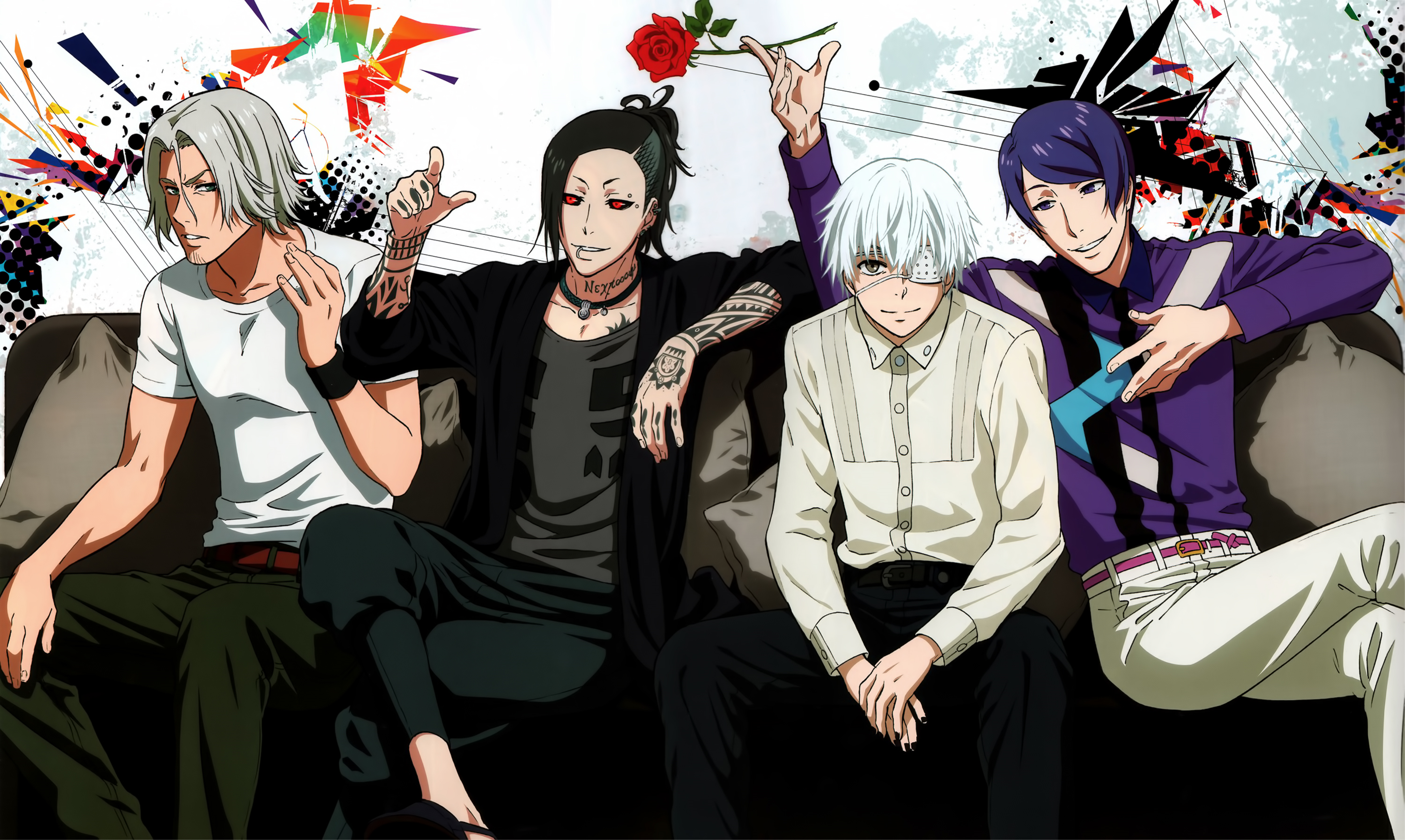 Four men from Tokyo Ghoul sitting on a couch HD Wallpaper