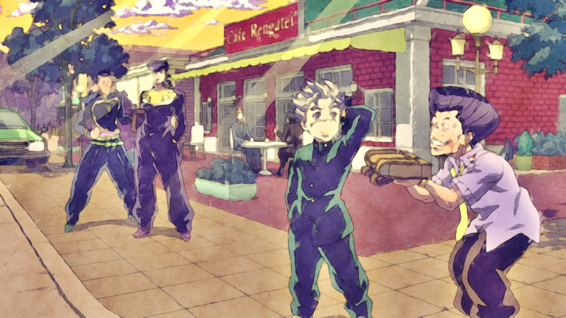 Okuyasu Nijimura and friends at Cafe Rengatei HD Wallpaper