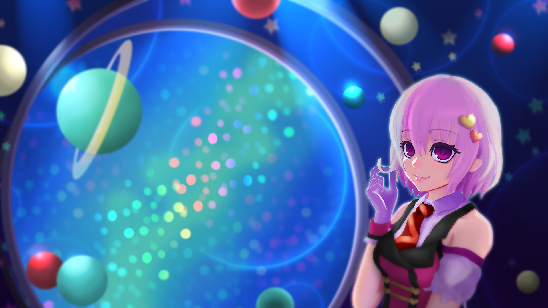 Momo Velia Deviluke in a cosmic setting HD Wallpaper