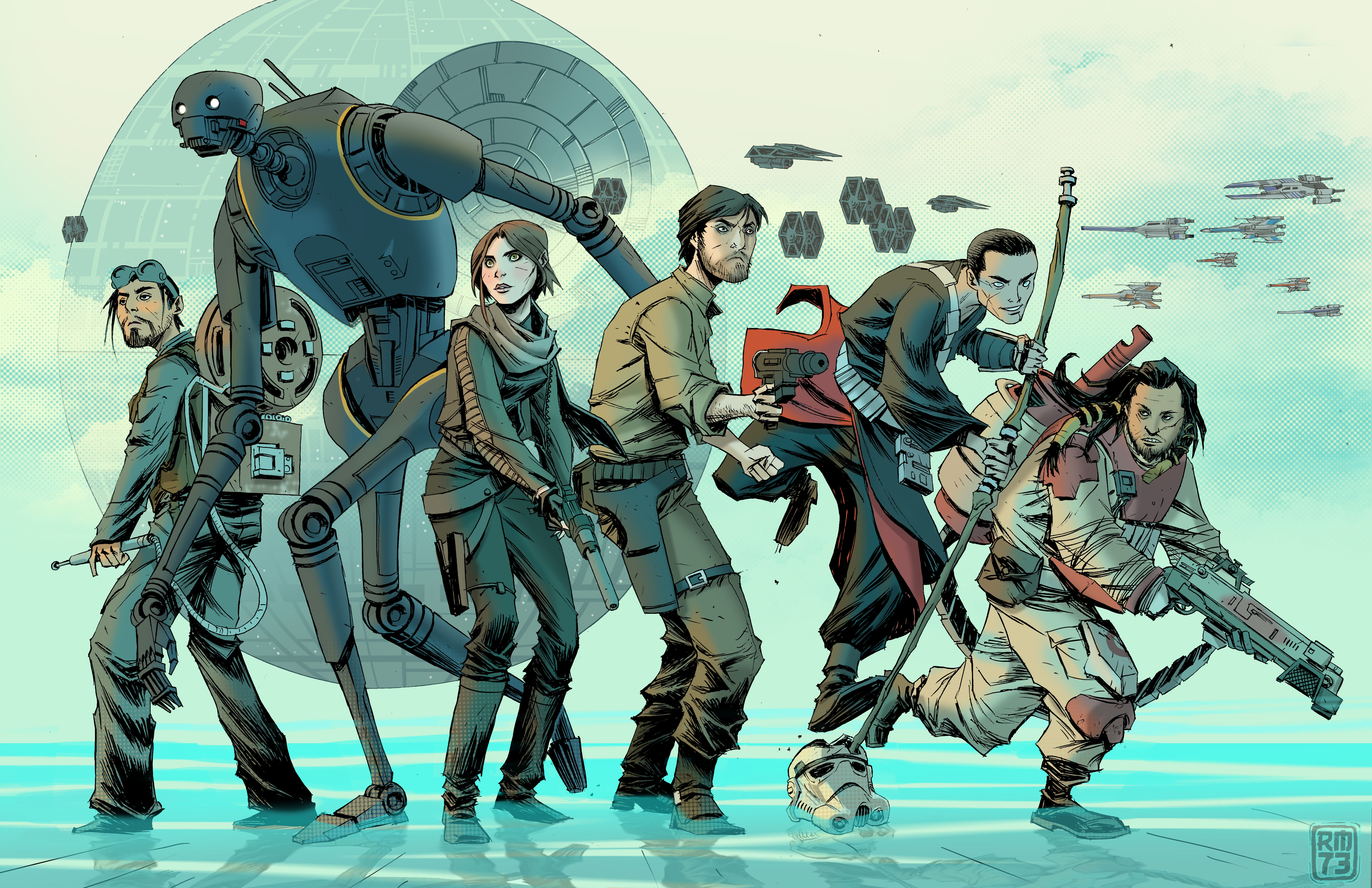 Rogue One: A Star Wars Story characters and Death Star HD Wallpaper