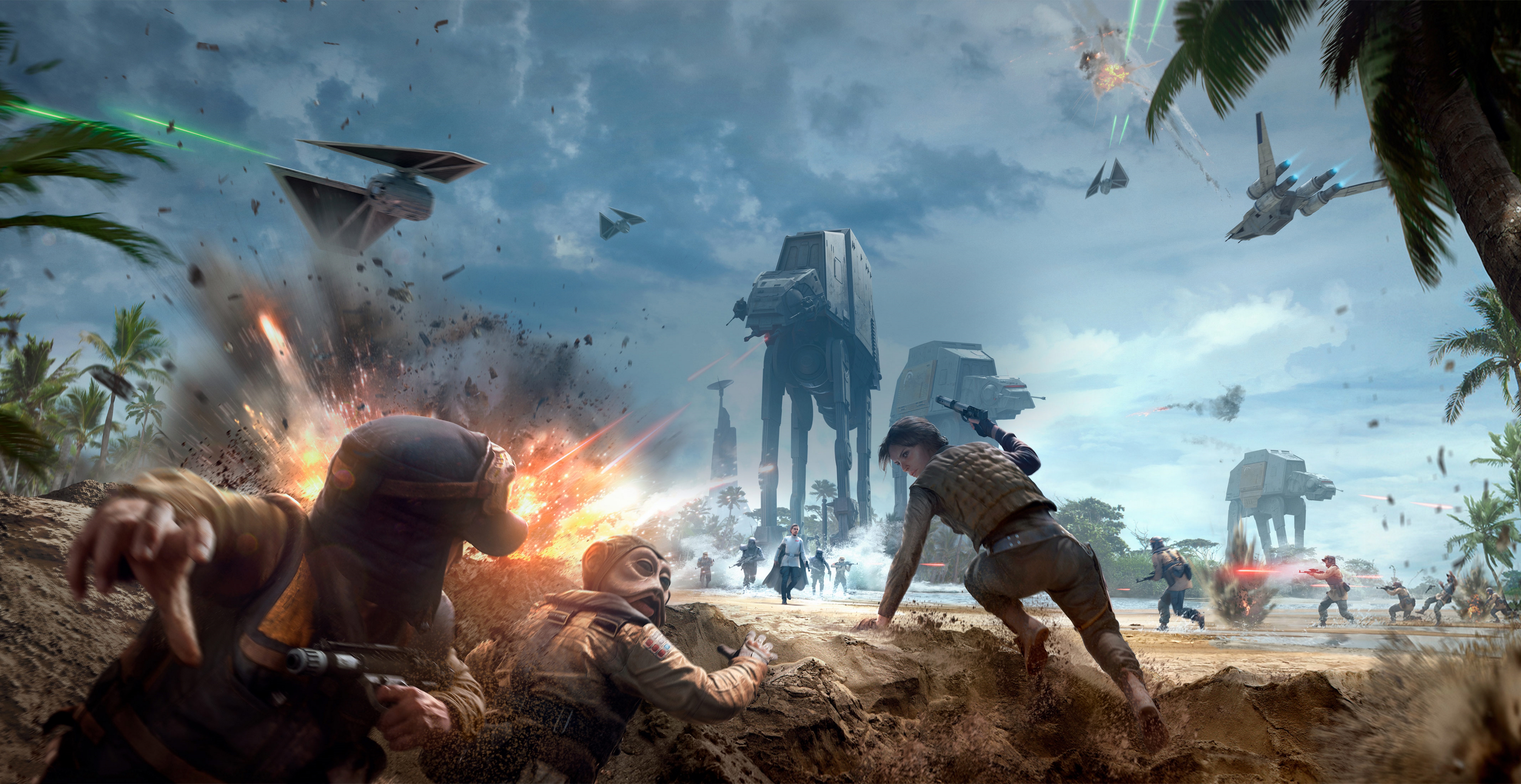 Jyn Erso and Rebel soldiers in Star Wars battle HD Wallpaper