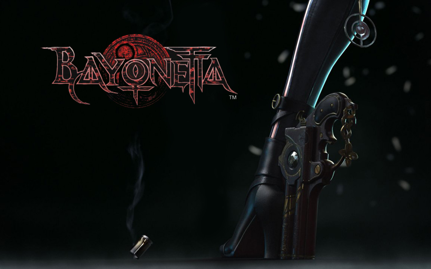 Bayonetta logo with gun and smoke HD Wallpaper