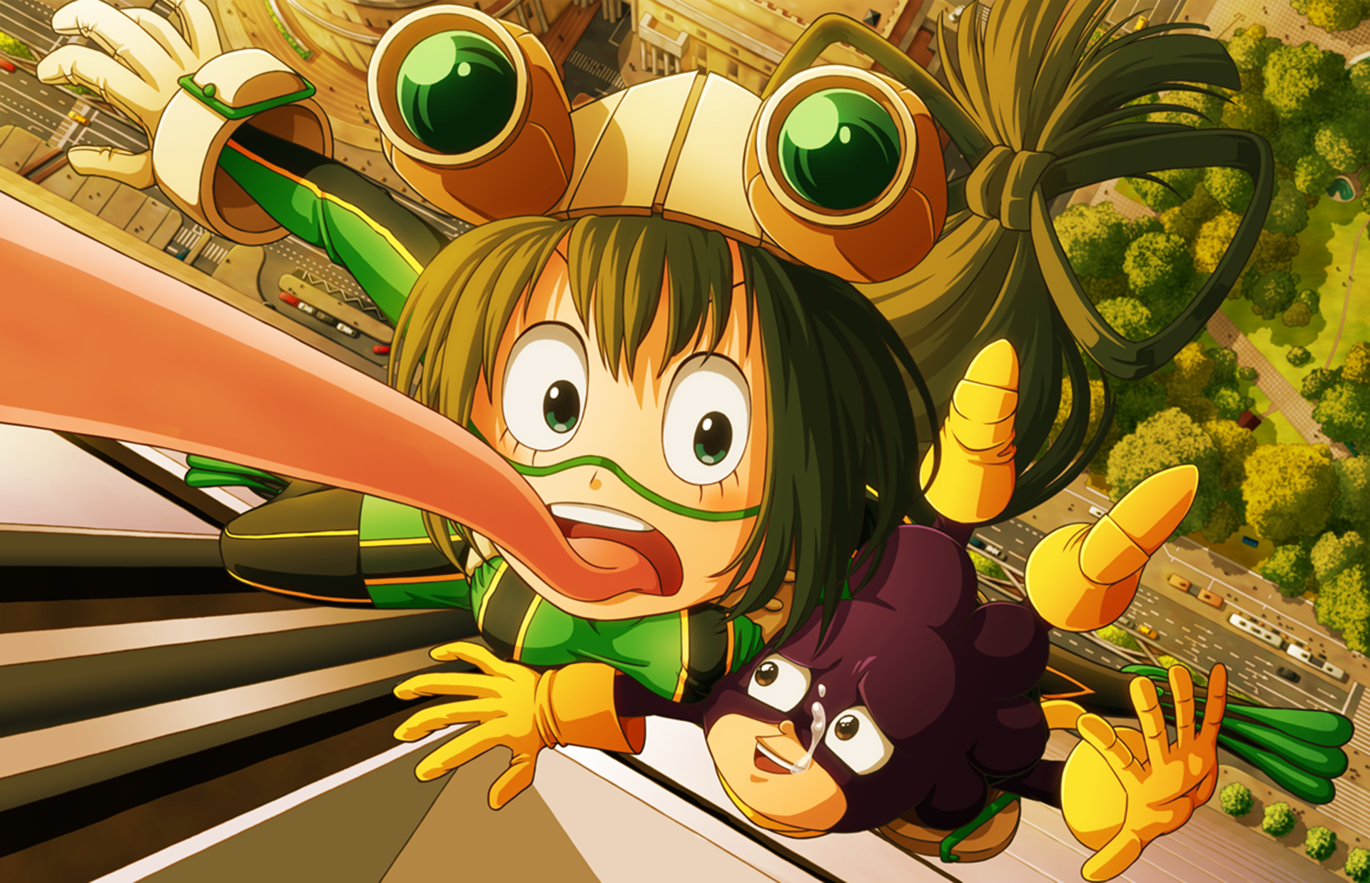 Tsuyu Asui and Minoru Mineta from My Hero Academia falling HD Wallpaper