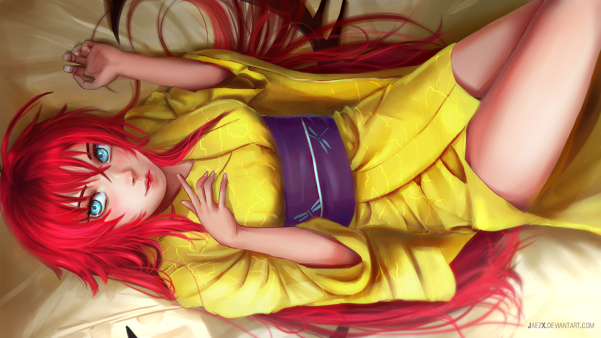 Rias Gremory in Yellow Kimono HD Wallpaper