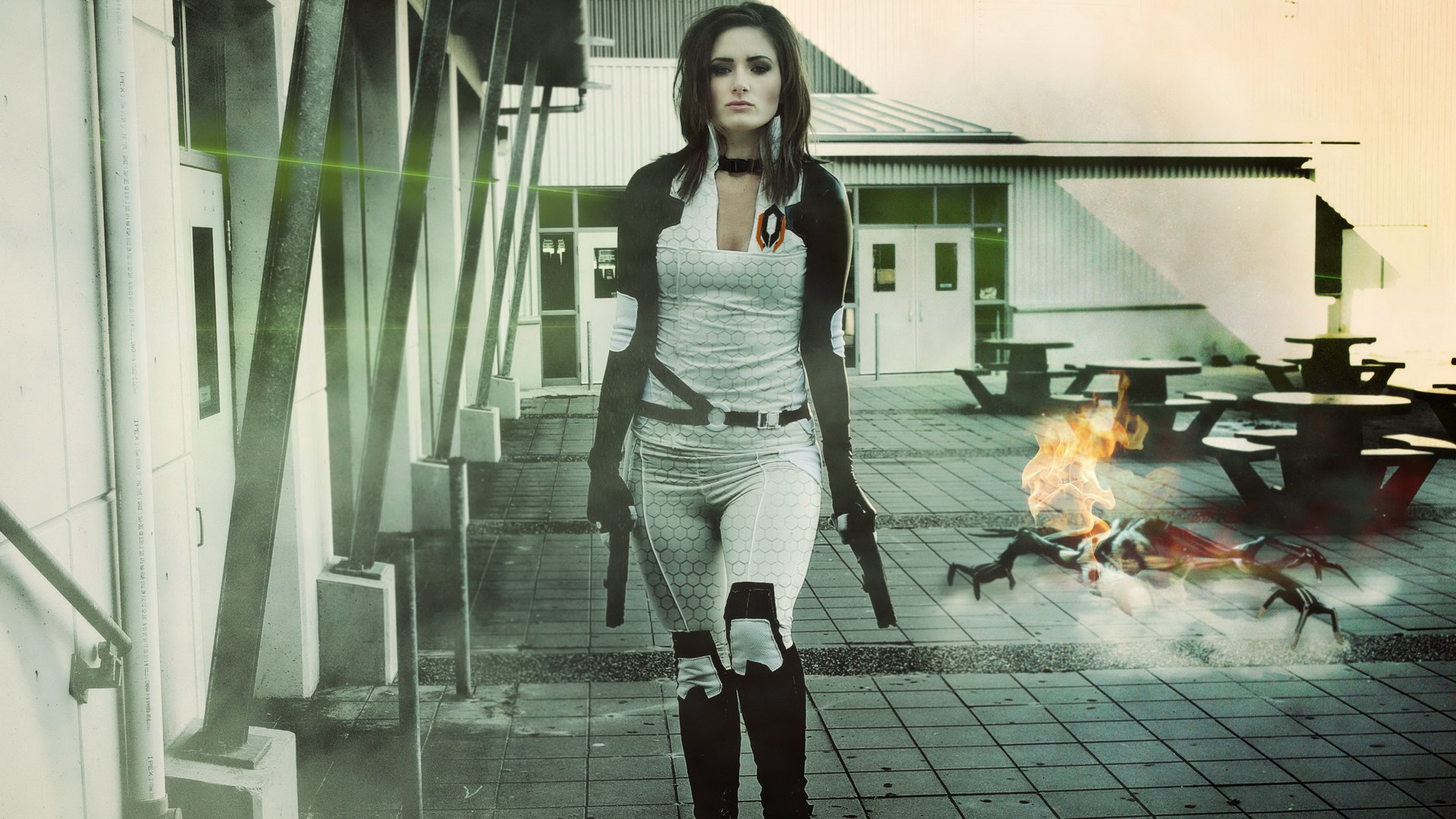 Miranda Lawson from Mass Effect with burning creature HD Wallpaper