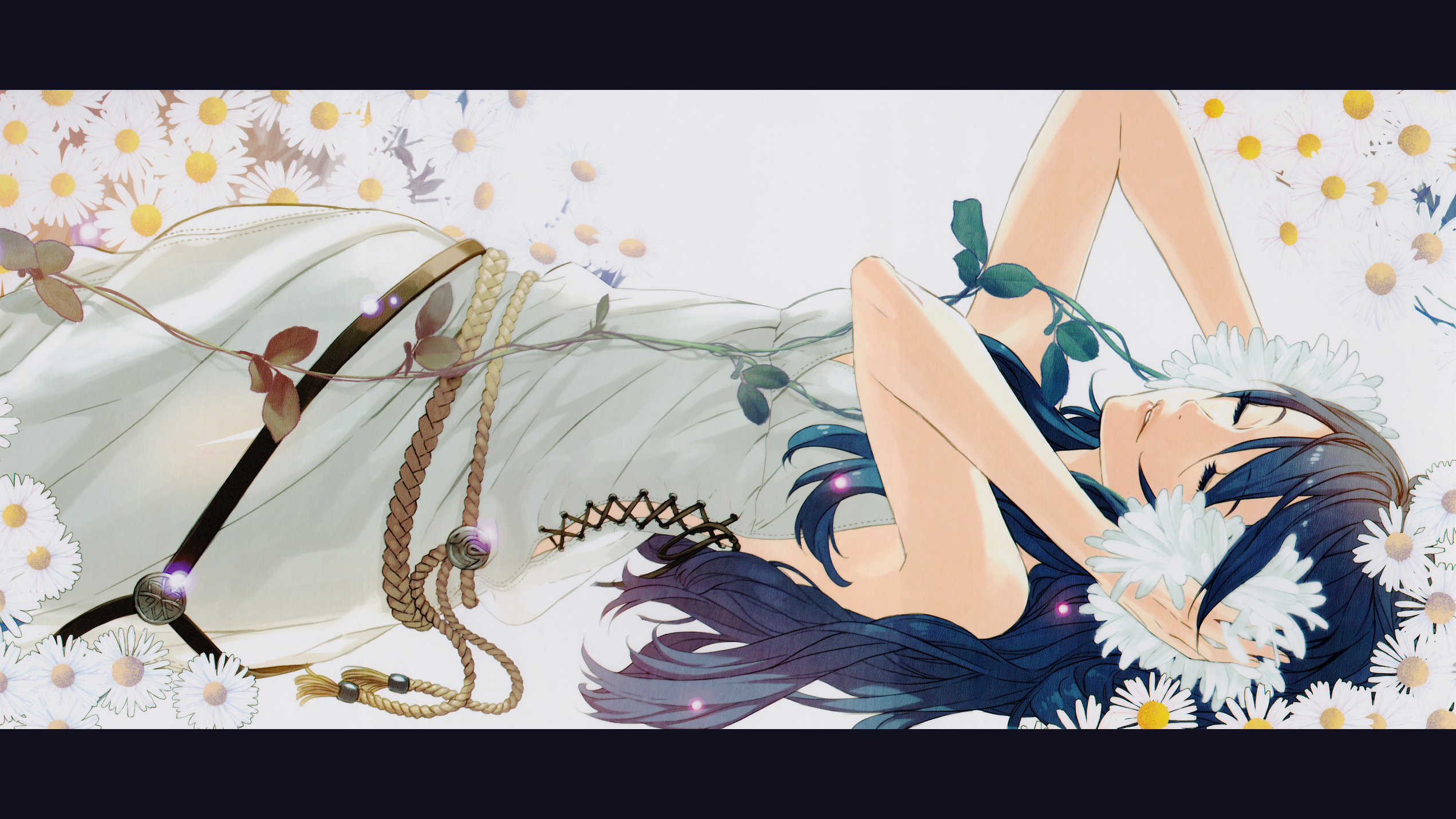 Anime girl lying in daisies HD Wallpaper