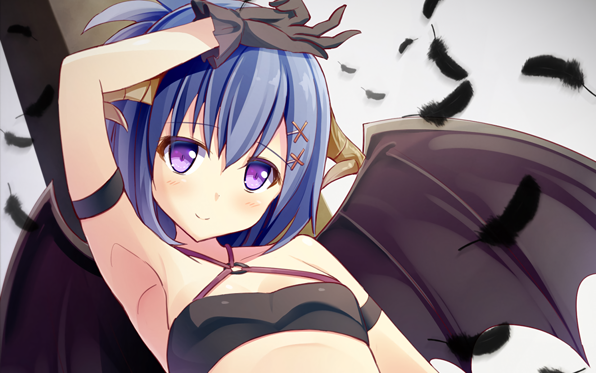 Tsukinose April with Bat Wings and Feathers HD Wallpaper