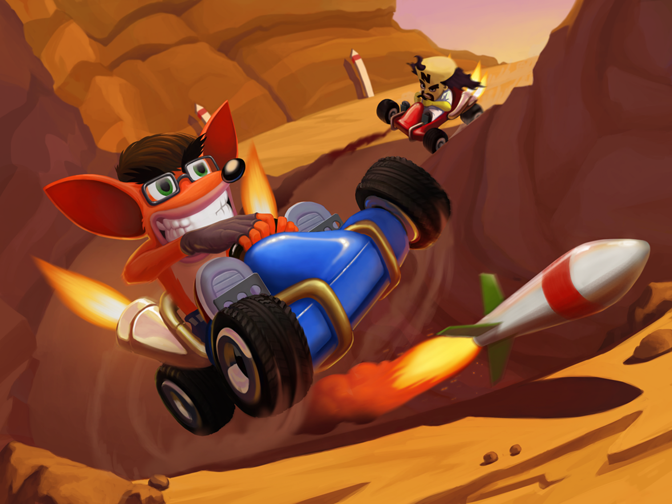Crash Bandicoot racing with a rocket HD Wallpaper