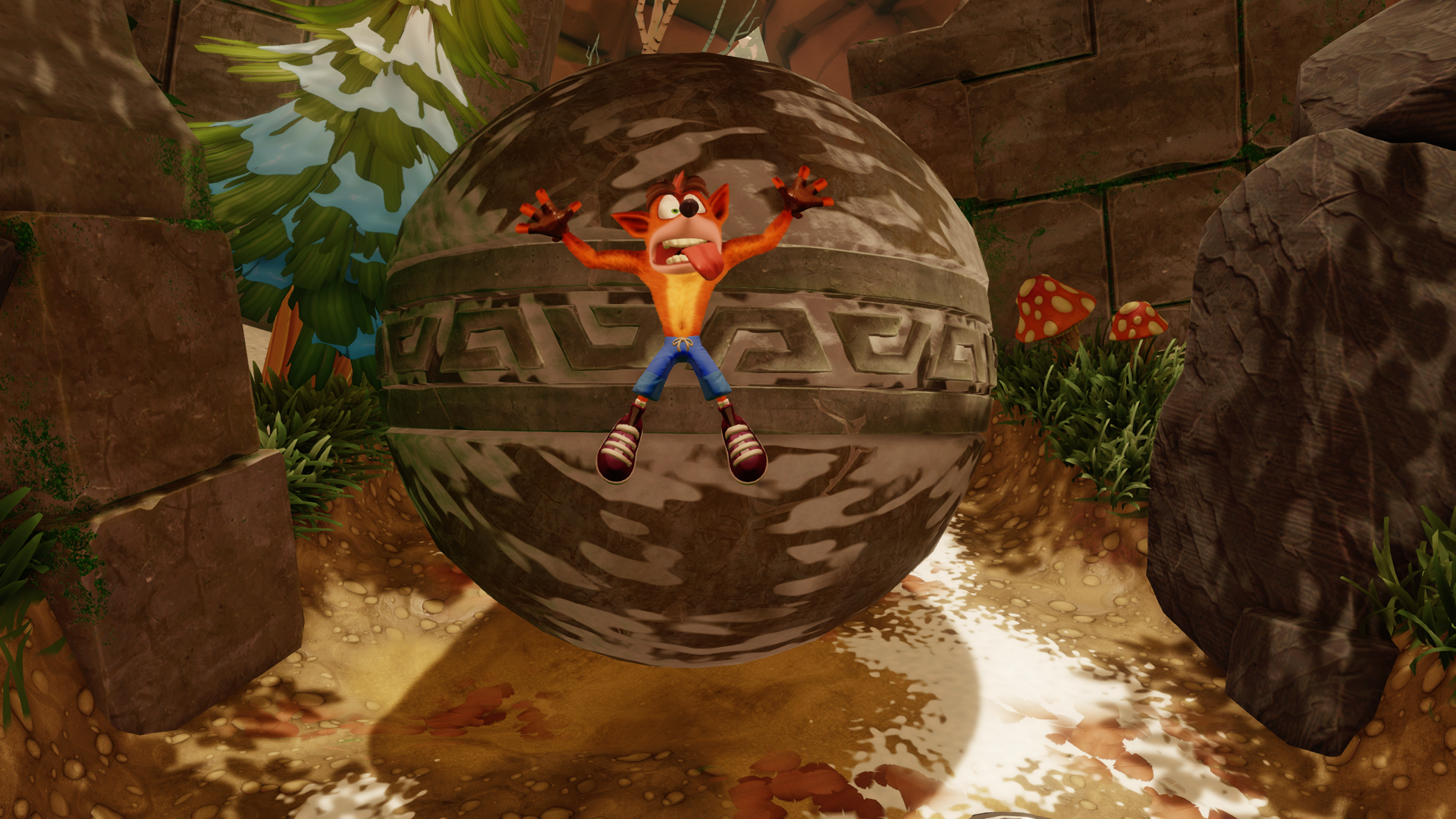 Crash Bandicoot on a giant stone sphere HD Wallpaper