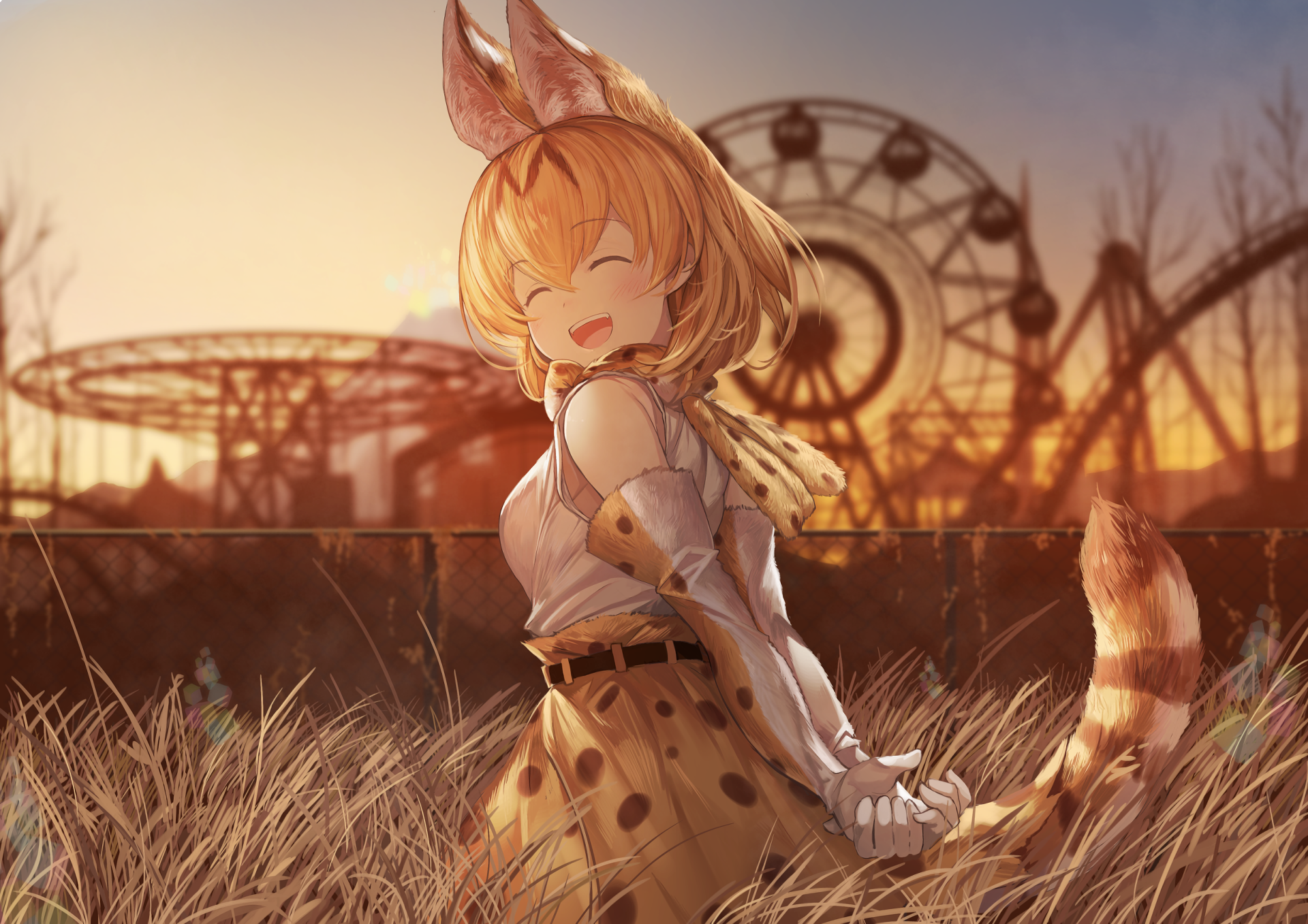 Serval from Kemono Friends in an amusement park HD Wallpaper