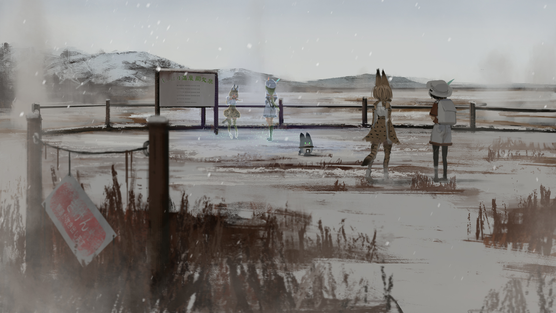 Serval from Kemono Friends in a snowy landscape HD Wallpaper