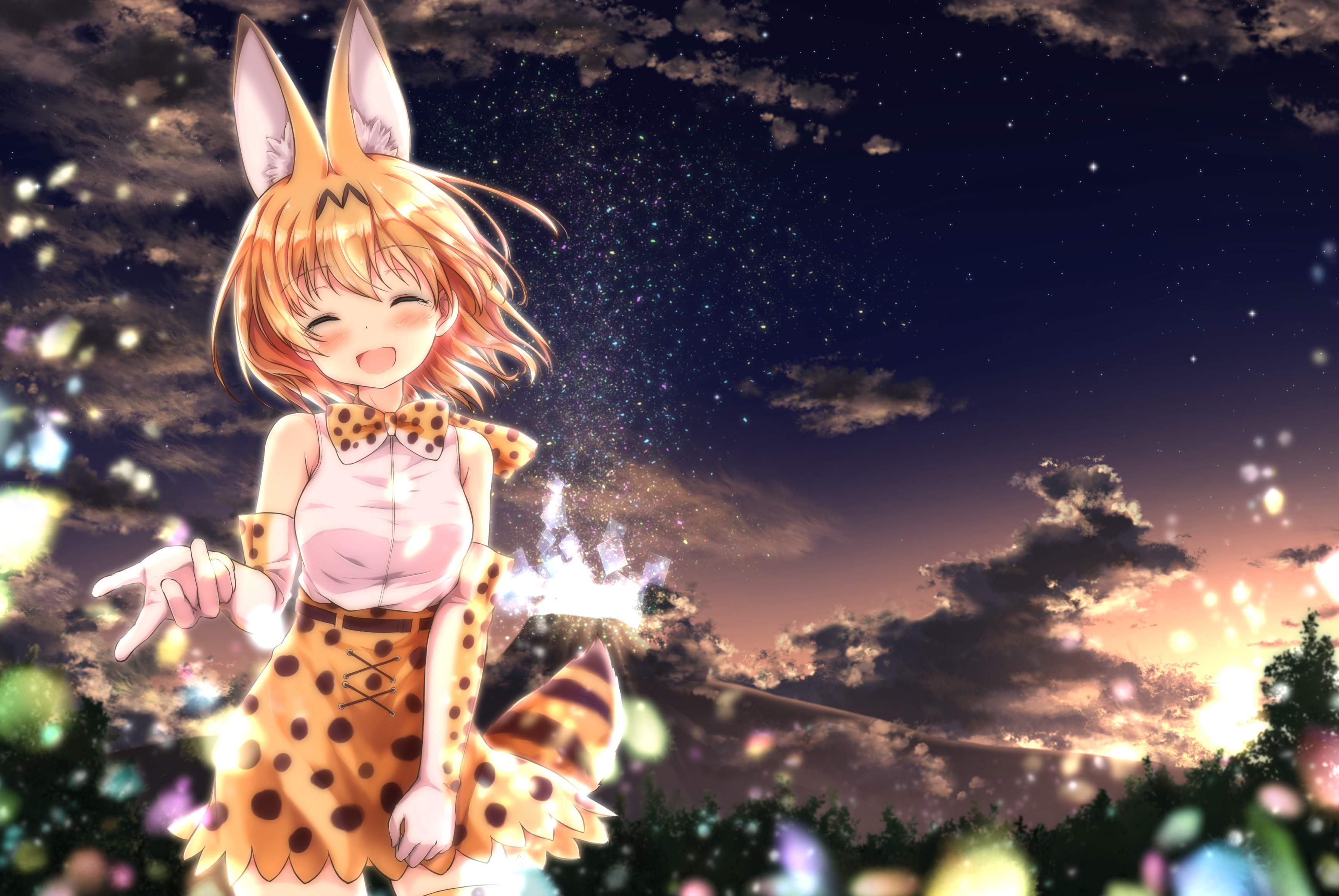 Serval from Kemono Friends under a starry sky HD Wallpaper
