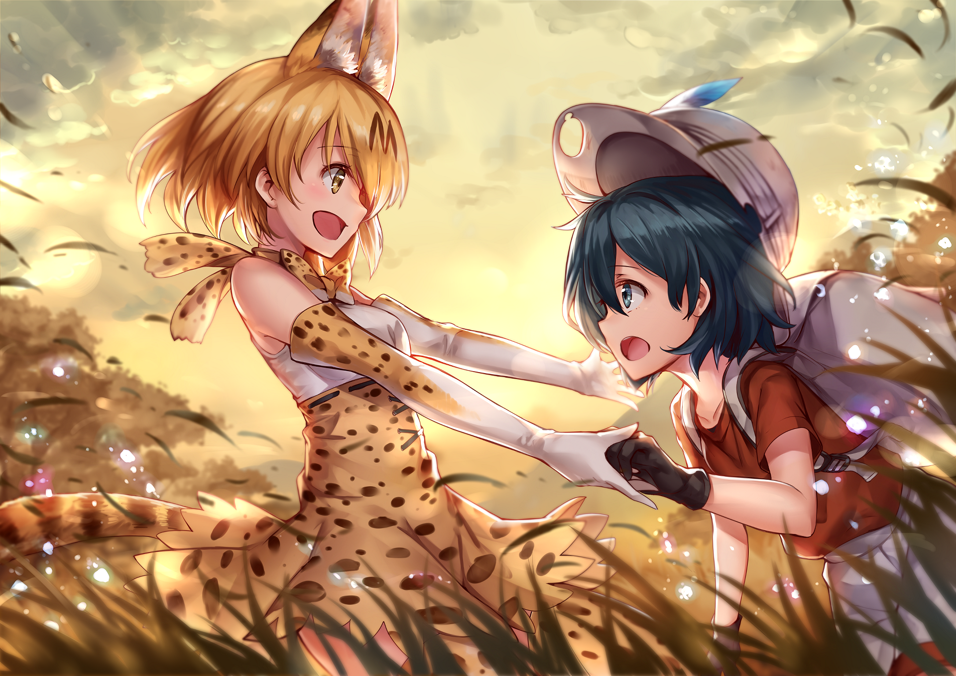 Serval from Kemono Friends reaching for a friend HD Wallpaper
