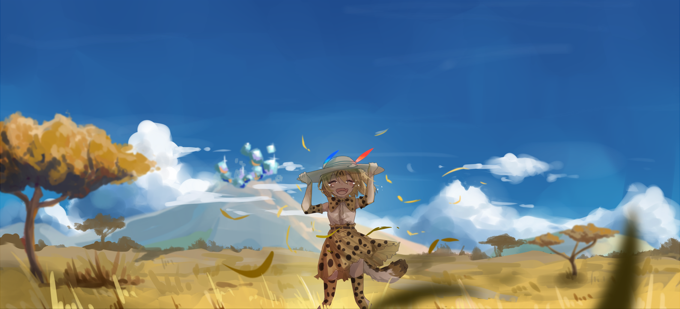 Serval from Kemono Friends in a savanna HD Wallpaper