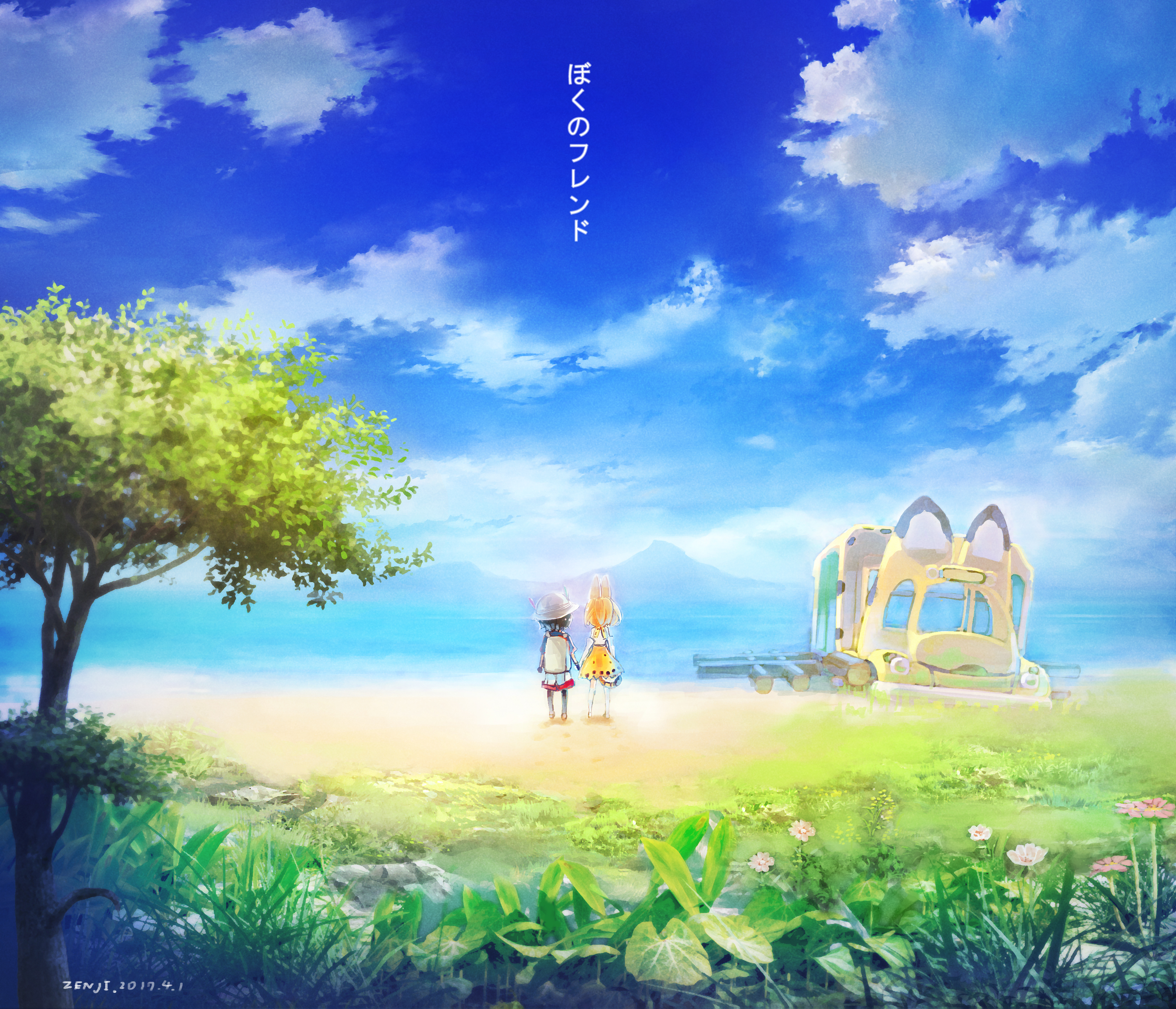 Serval and Friend from Kemono Friends by the sea HD Wallpaper