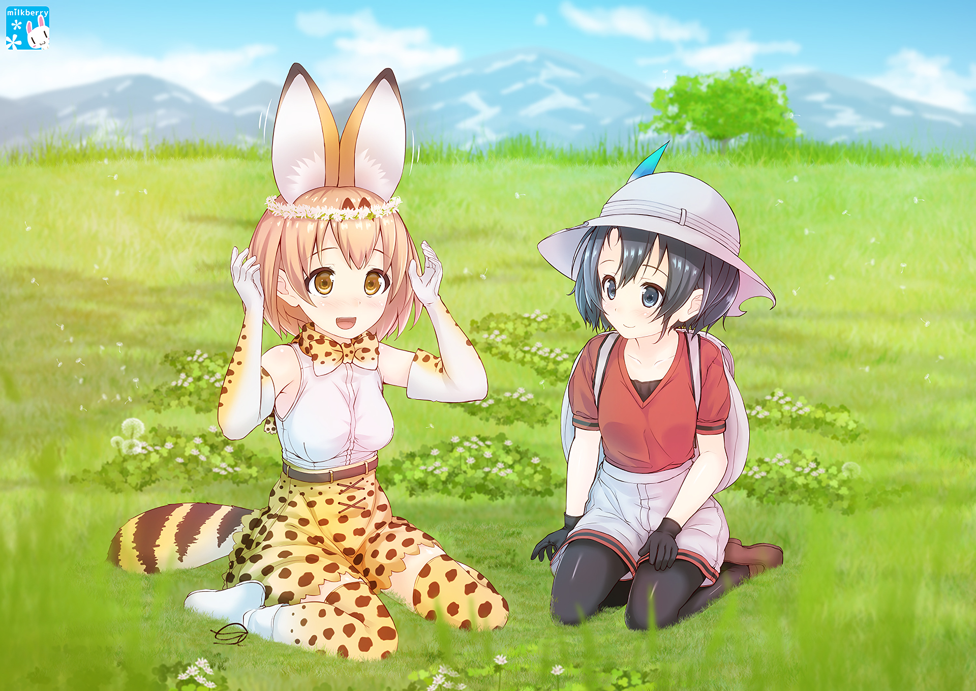 Serval from Kemono Friends in a field HD Wallpaper