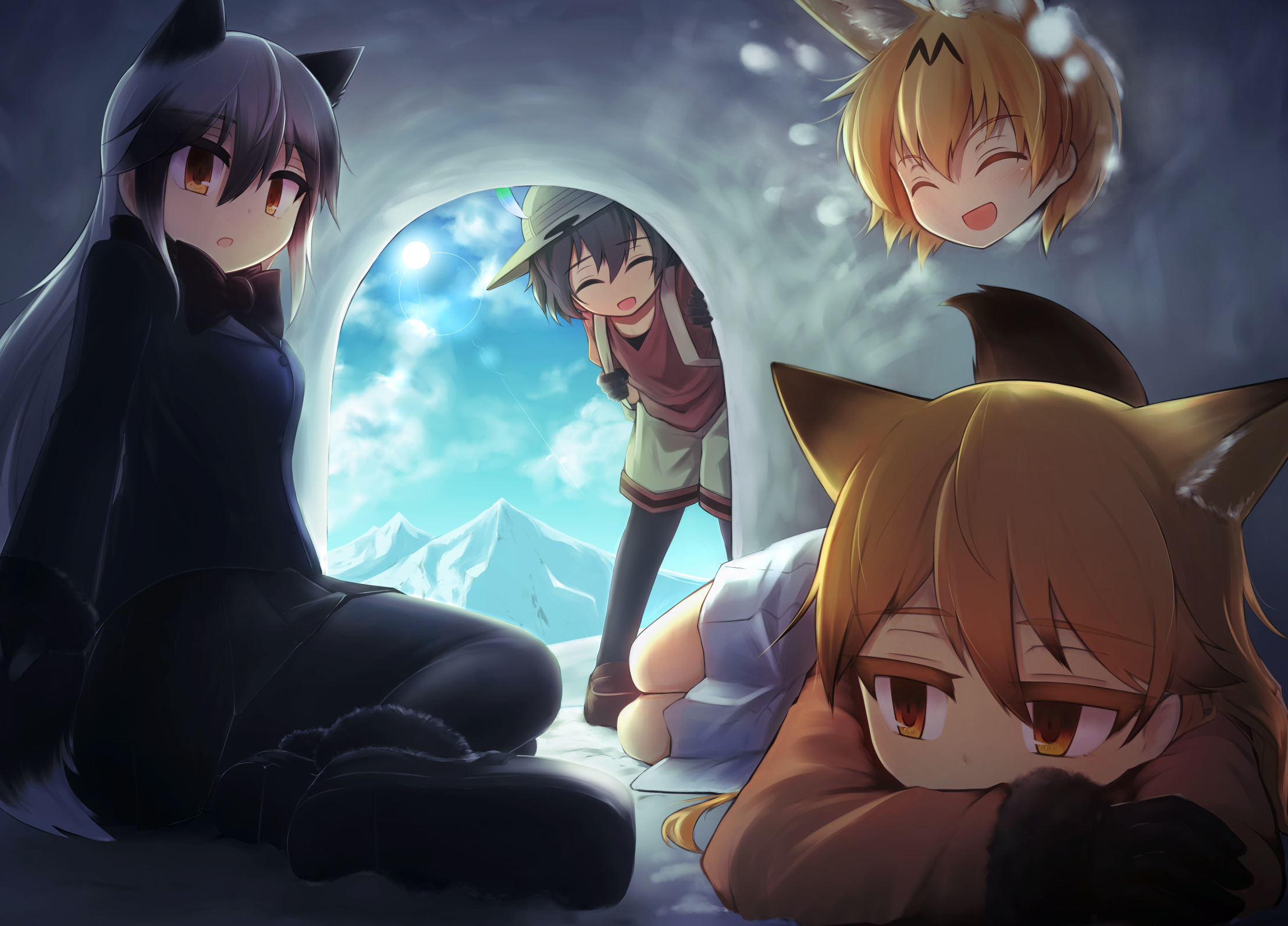Serval from Kemono Friends in a snowy cave HD Wallpaper