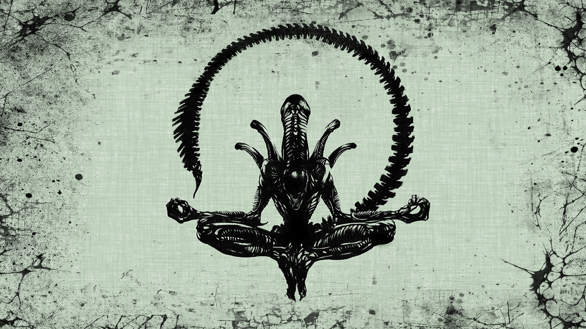 Xenomorph meditating with tail curled HD Wallpaper