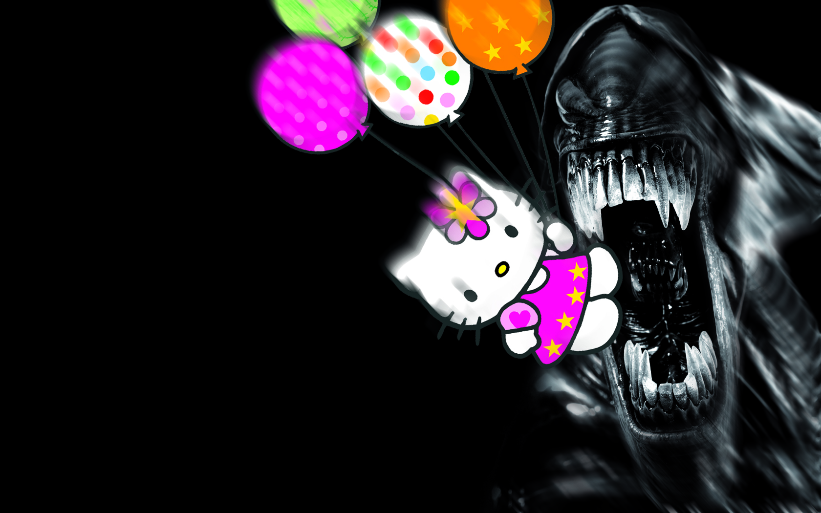 Hello Kitty and Xenomorph with Balloons HD Wallpaper