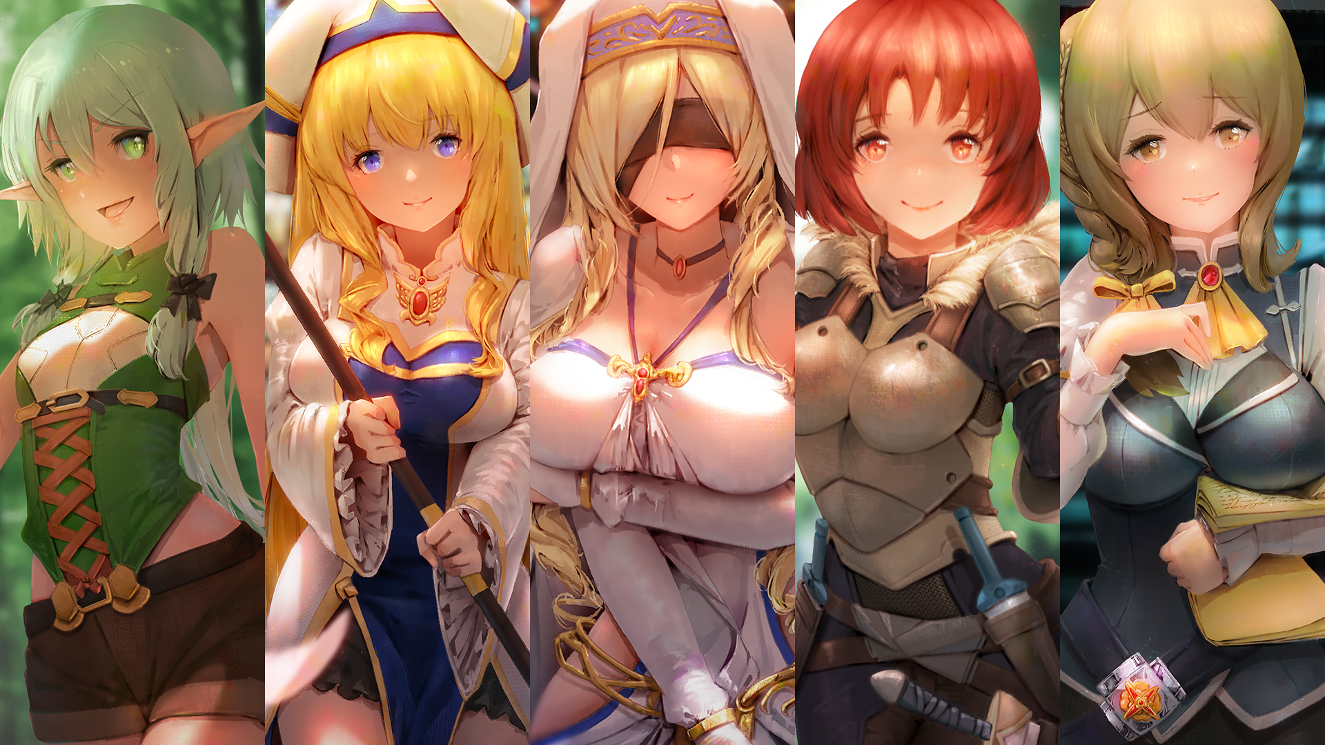 Five female characters from Goblin Slayer HD Wallpaper