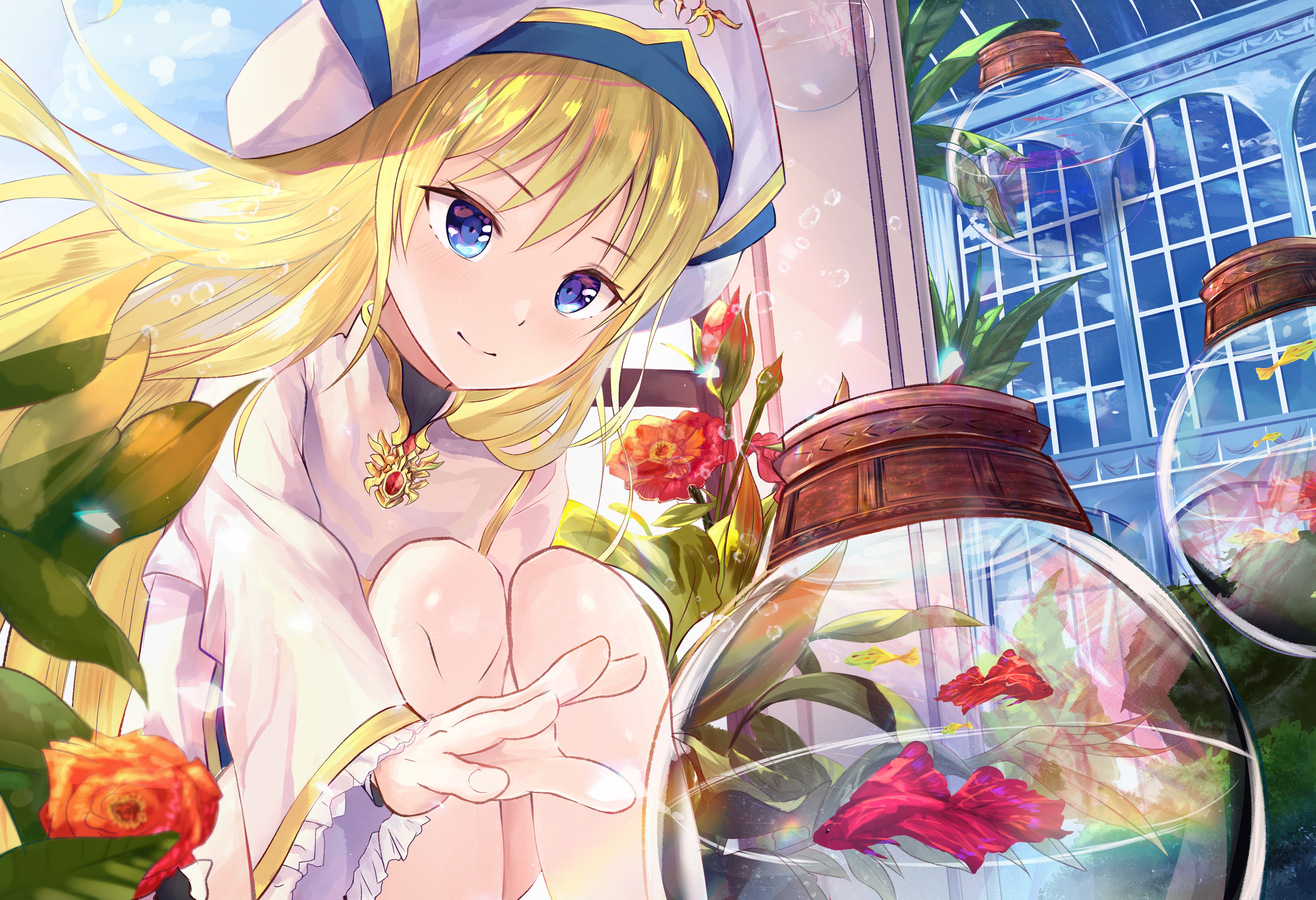 Priestess from Goblin Slayer in a greenhouse HD Wallpaper