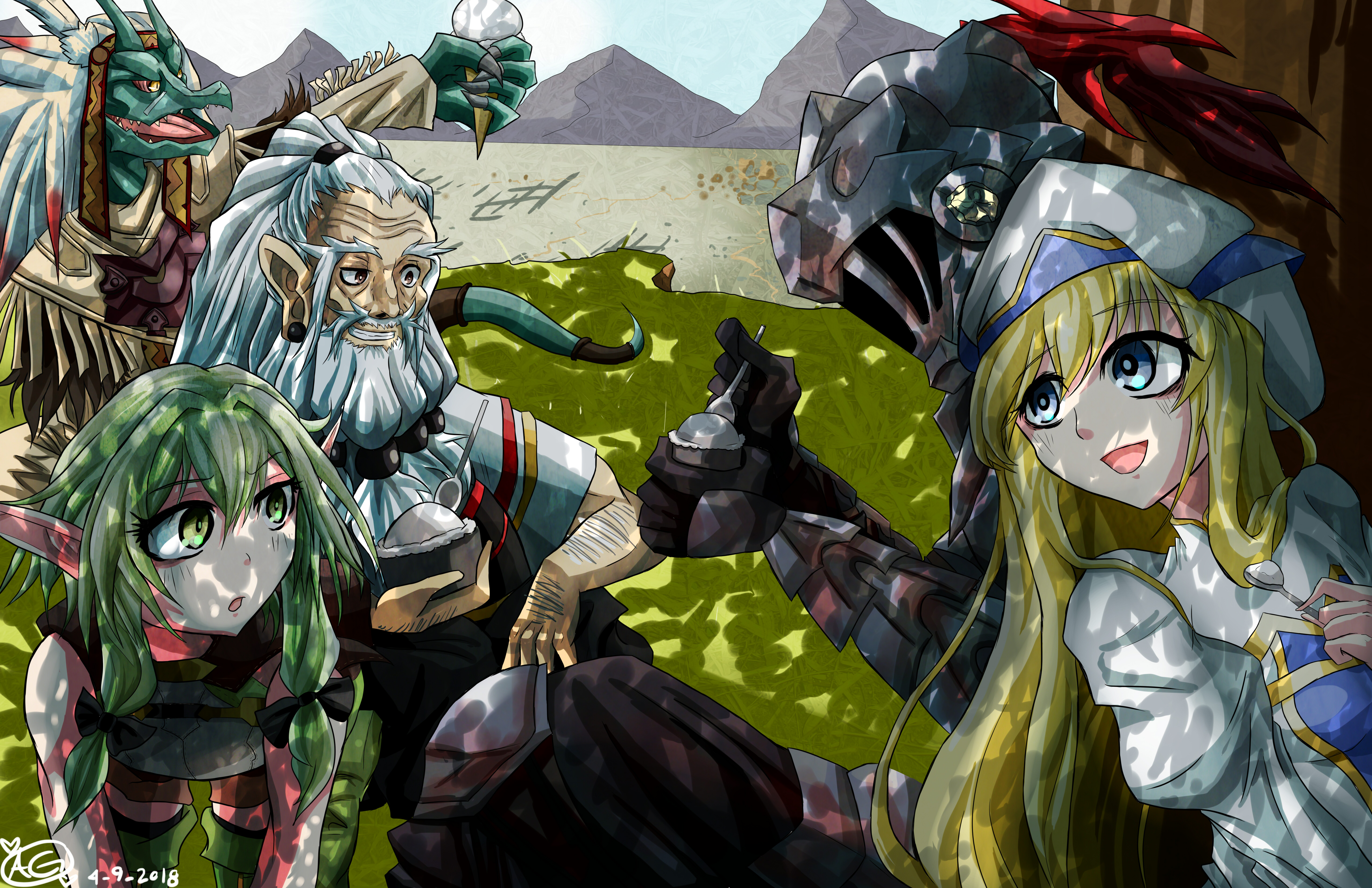 Goblin Slayer characters eating ice cream HD Wallpaper