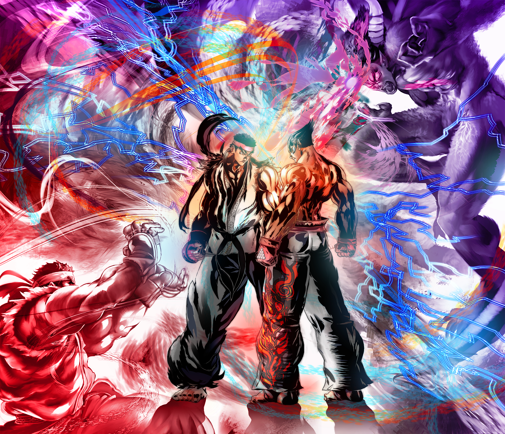 Ryu and Kazuya from Street Fighter and Tekken HD Wallpaper